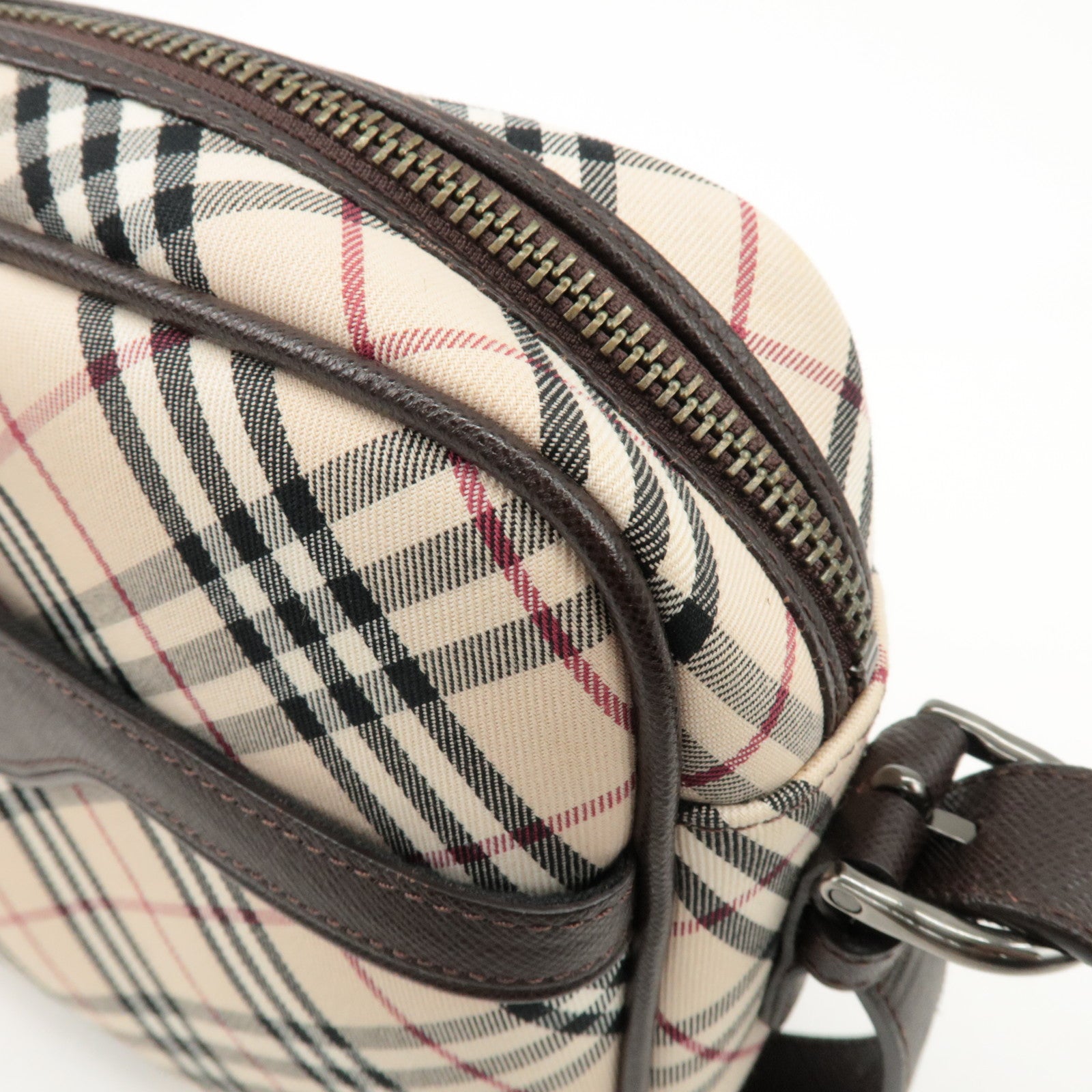 BURBERRY Canvas Leather Shoulder Bag Nova Plaid Beige Brown Used