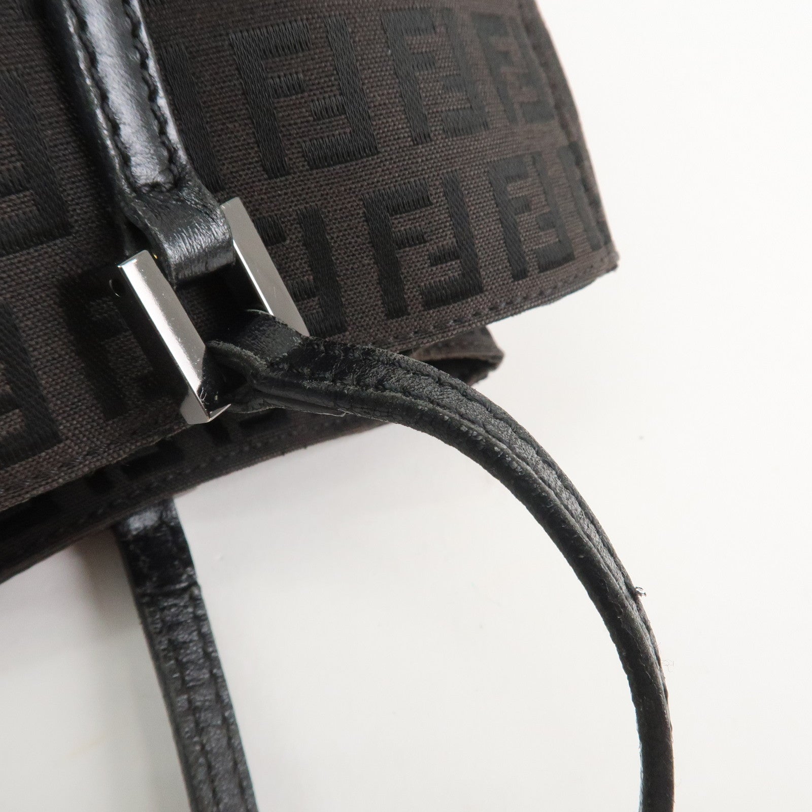 FENDI Zucchino Canvas Leather Hand Bag Tote Bag Dark Brown 8BH132