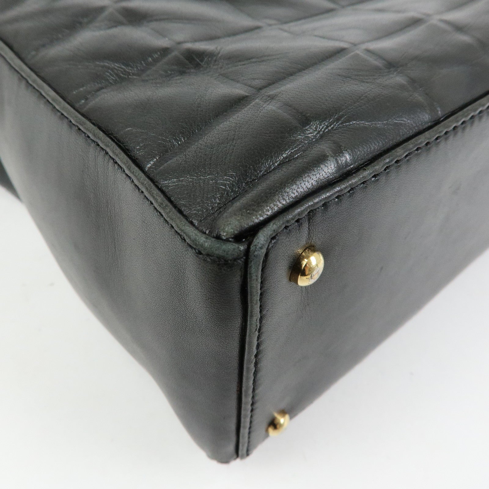 CHANEL Chocolate Bar COCO Mark Lamb Skin Hand Shoulder Bag Black