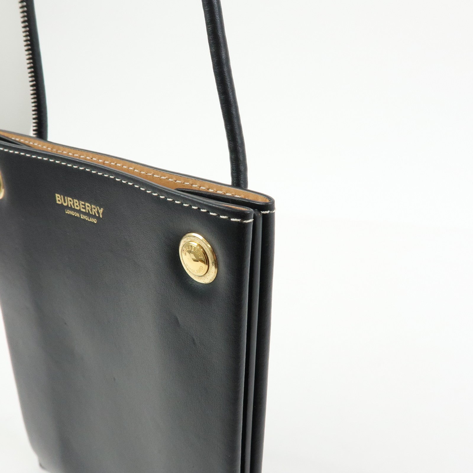 BURBERRY Leather Shoulder Bag Flat Pouch Crossbody Bag Black