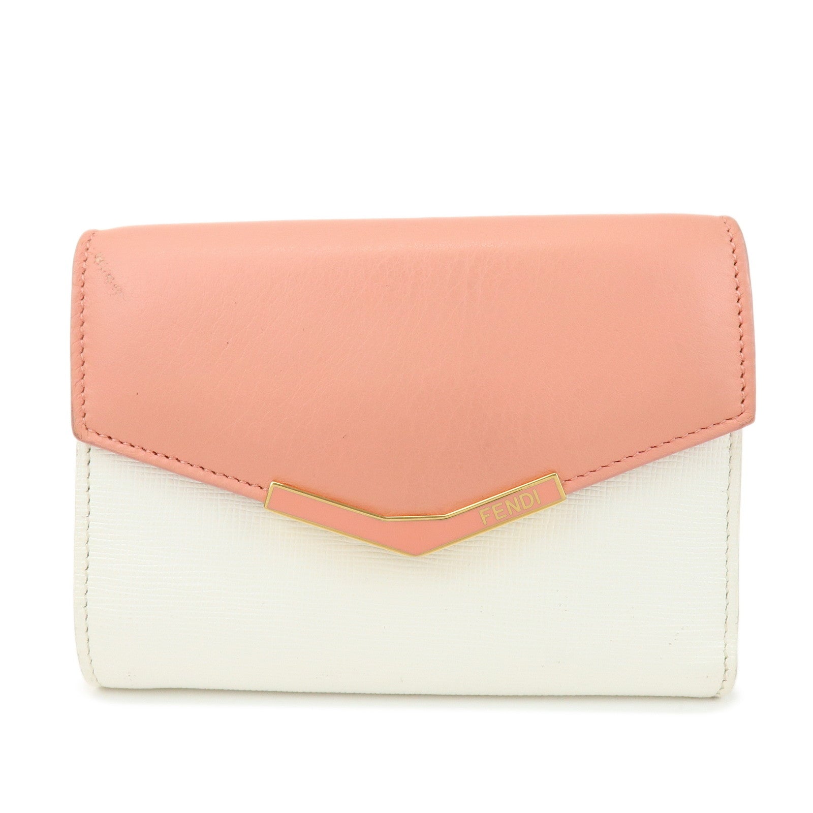 FENDI Leather Bicolor Bi-fold Compact Wallet White LightPink 8M0352