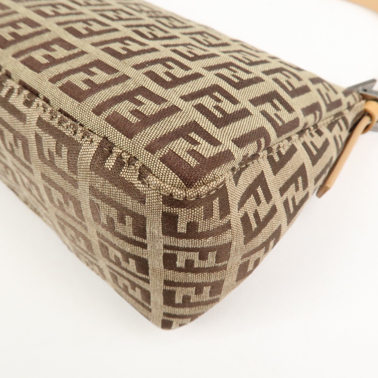 FENDI Zucchino Canvas Leather Shoulder Bag Hand Bag Brown 8BR156