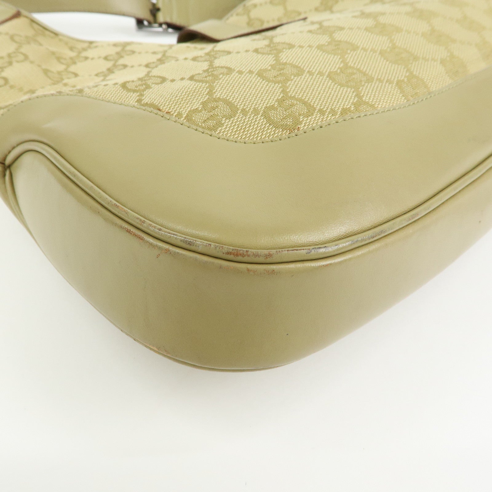GUCCI Jackie Sherry GG Canvas Leather Shoulder Bag Khaki 00963