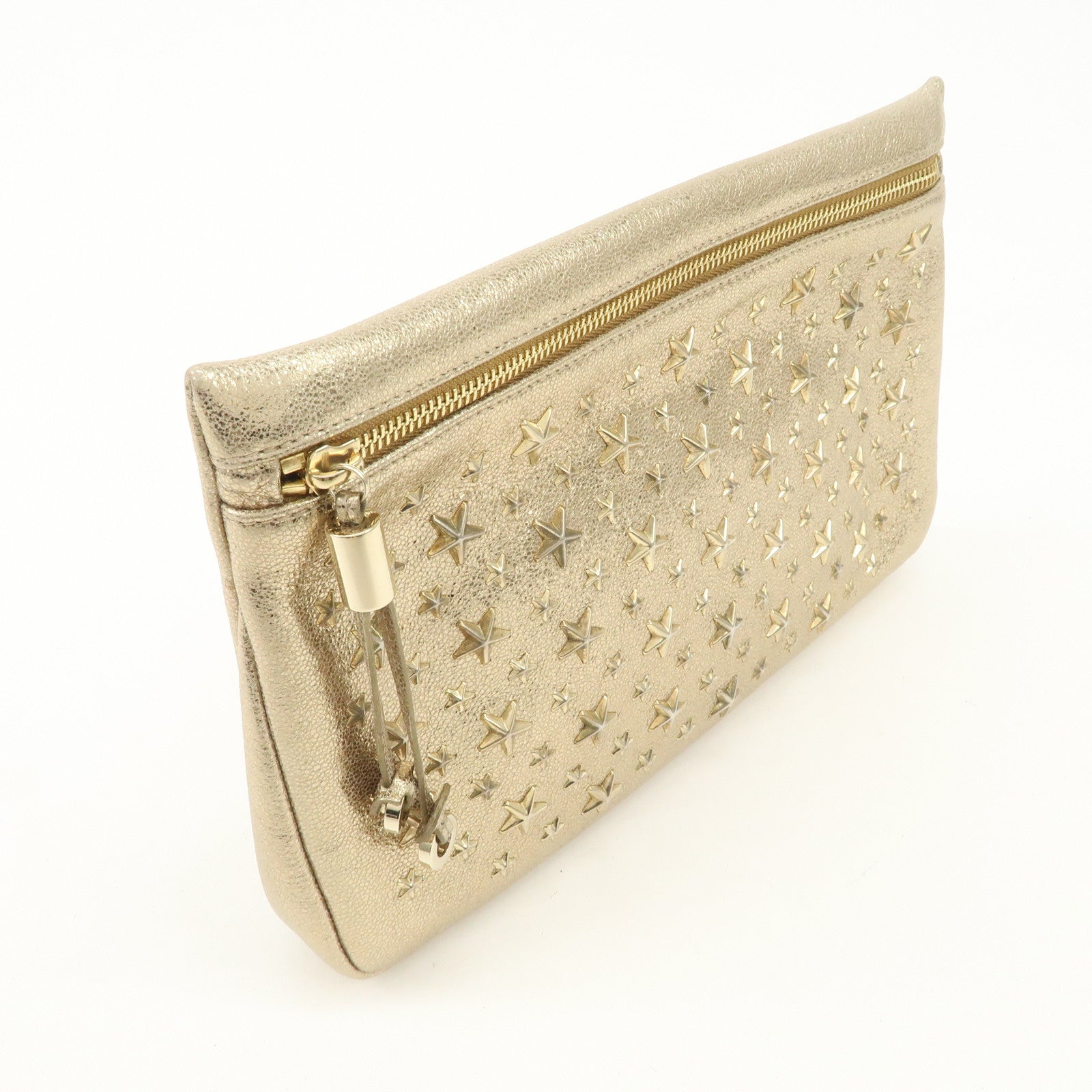 JIMMY CHOO Star Studs Leather Clutch Bag Gold Used