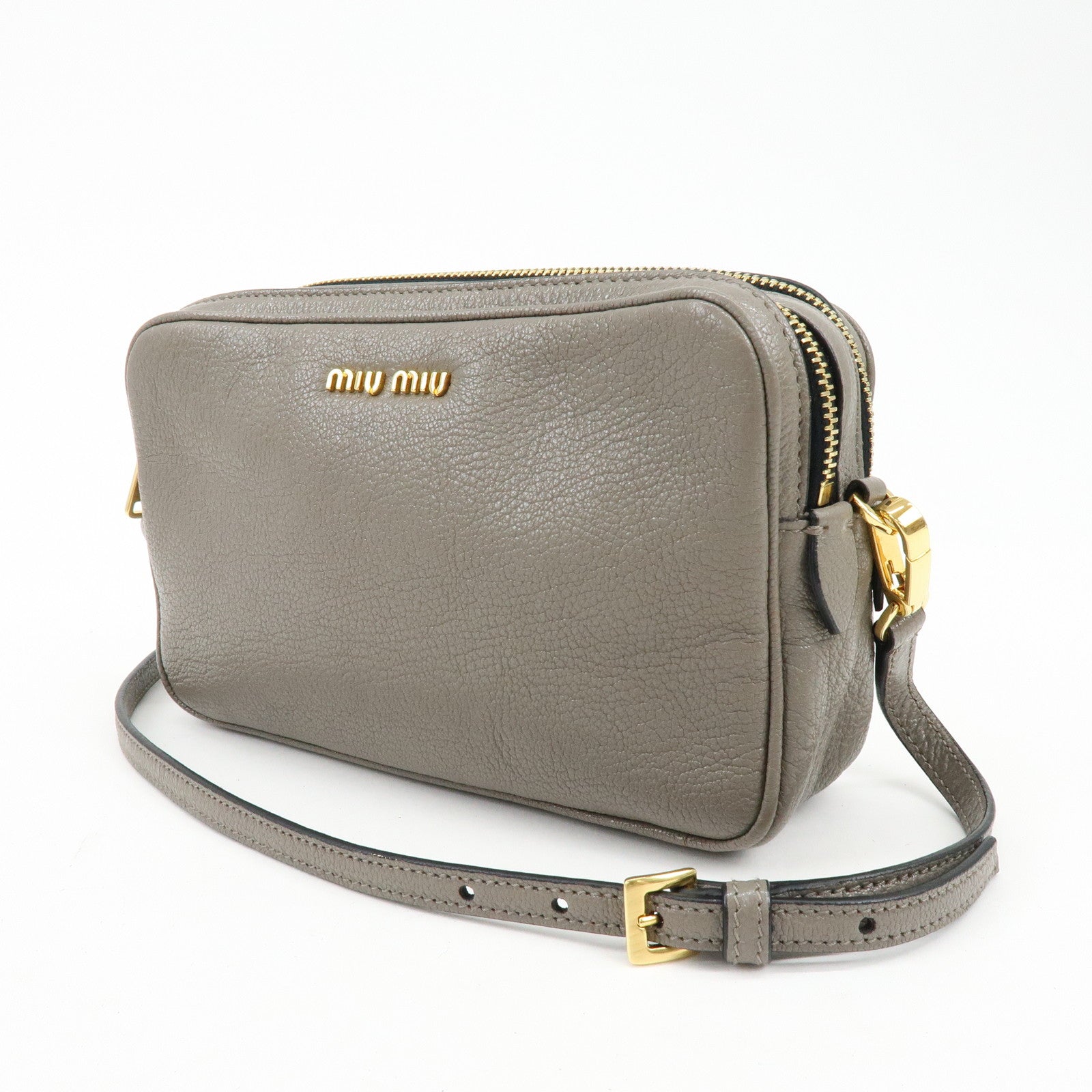 MIU MIU Madras Leather Shoulder Bag Crossbody Bag Gray
