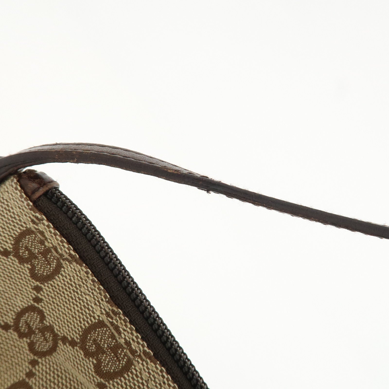 GUCCI Boat Bag GG Canvas Leather Hand Bag Pouch Beige Brown 07198