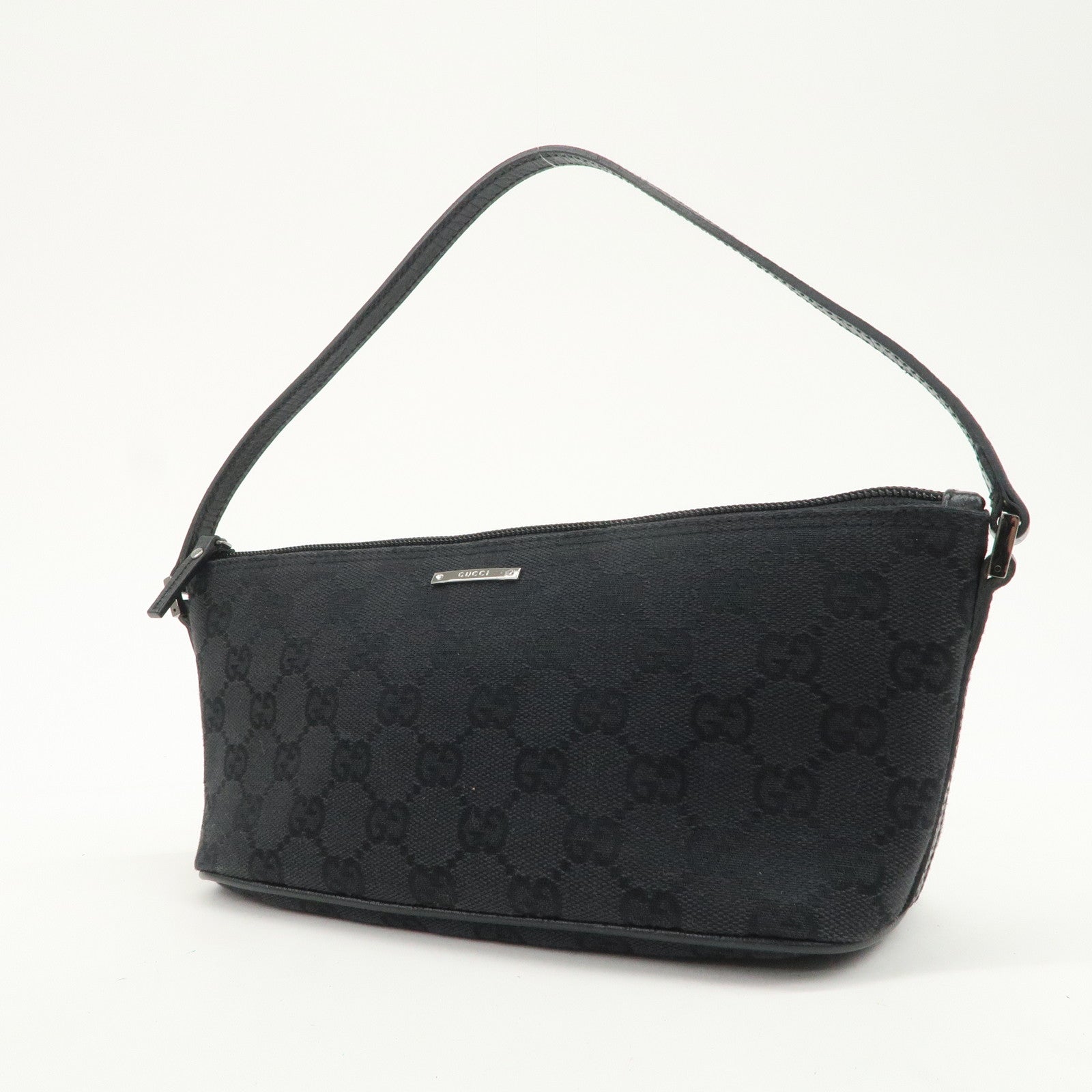 GUCCI  Boat Bag GG Monogram Canvas Leather Hand Bag Black 07198