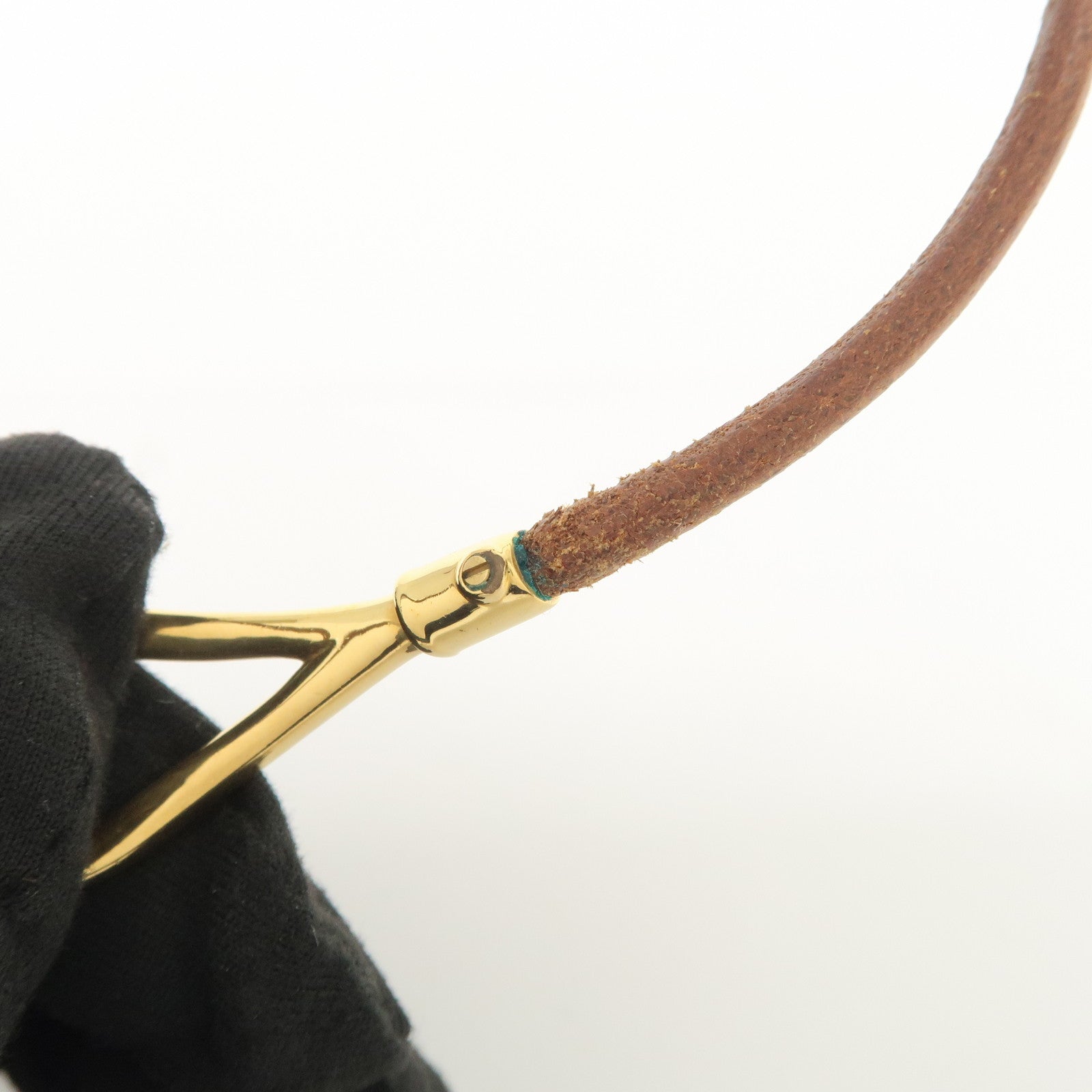 HERMES Jumbo Leather Metal Bracelet Choker Brown