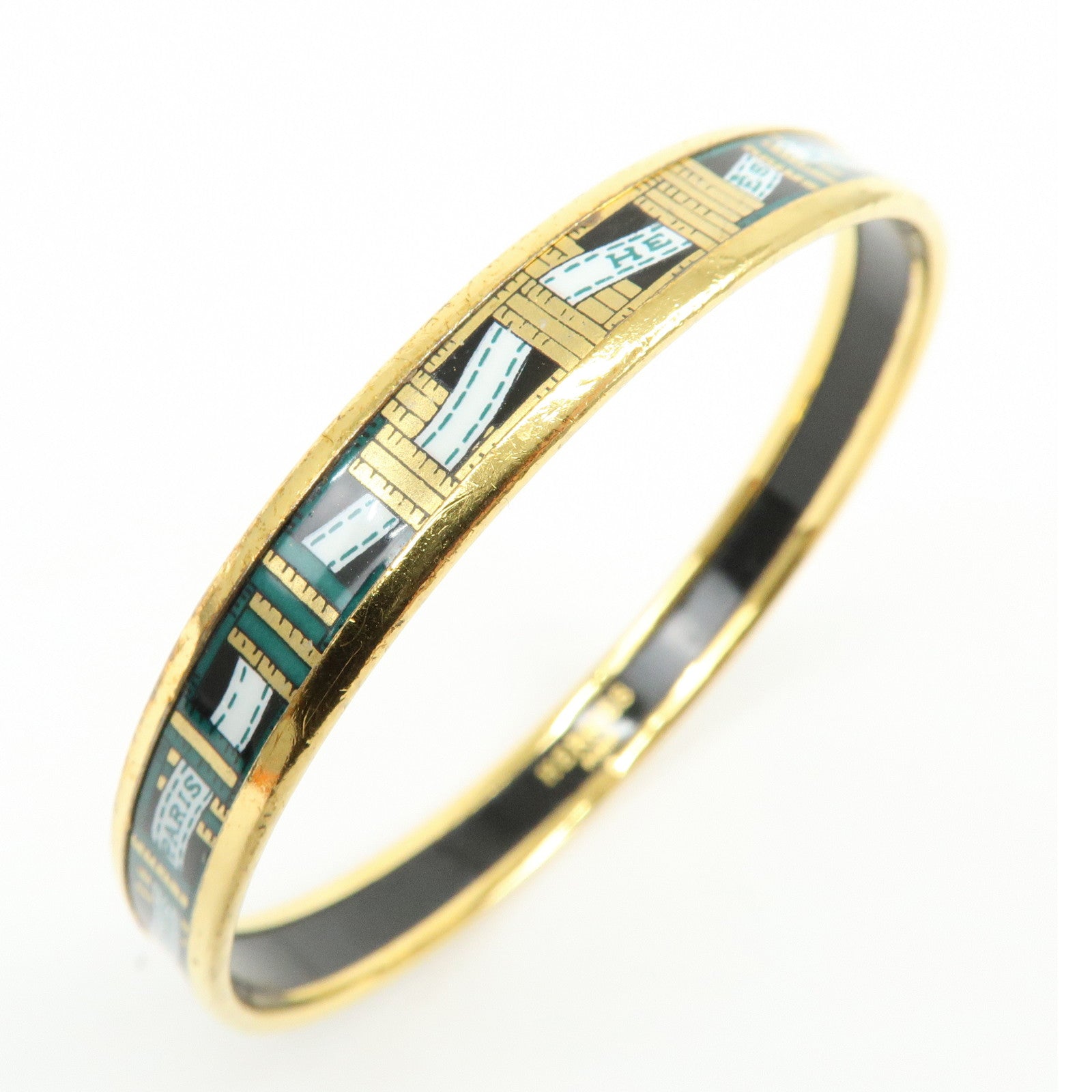 HERMES Email PM Bracelet Bangle Gold Green