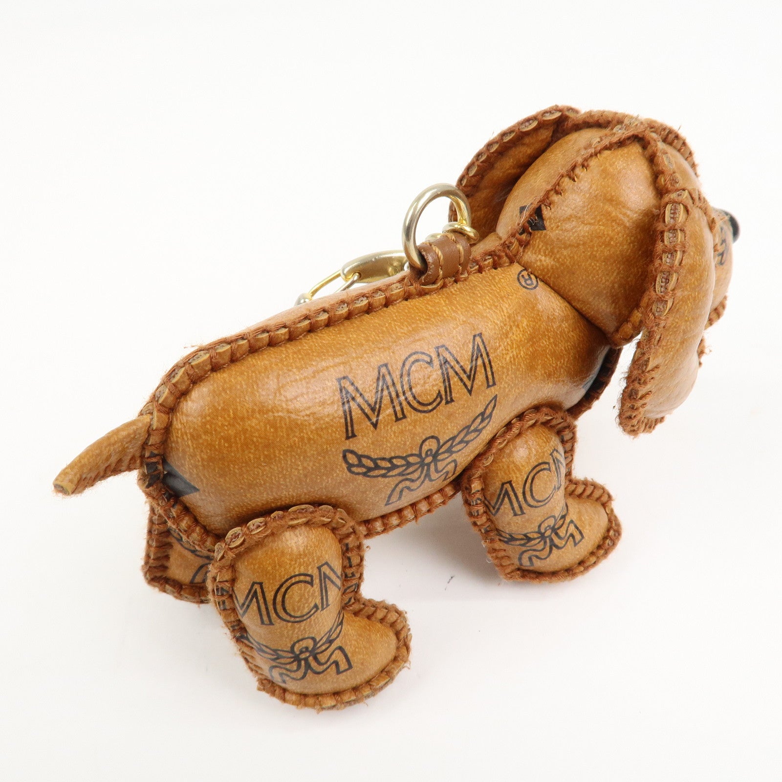 MCM Logo Leather Dog Charm Bag Charm Key Charm Brown