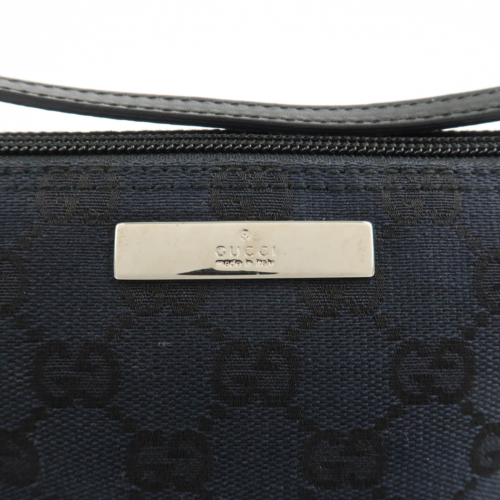 GUCCI GG Canvas Leather Accessory Pouch Hand Bag Navy 039.1103