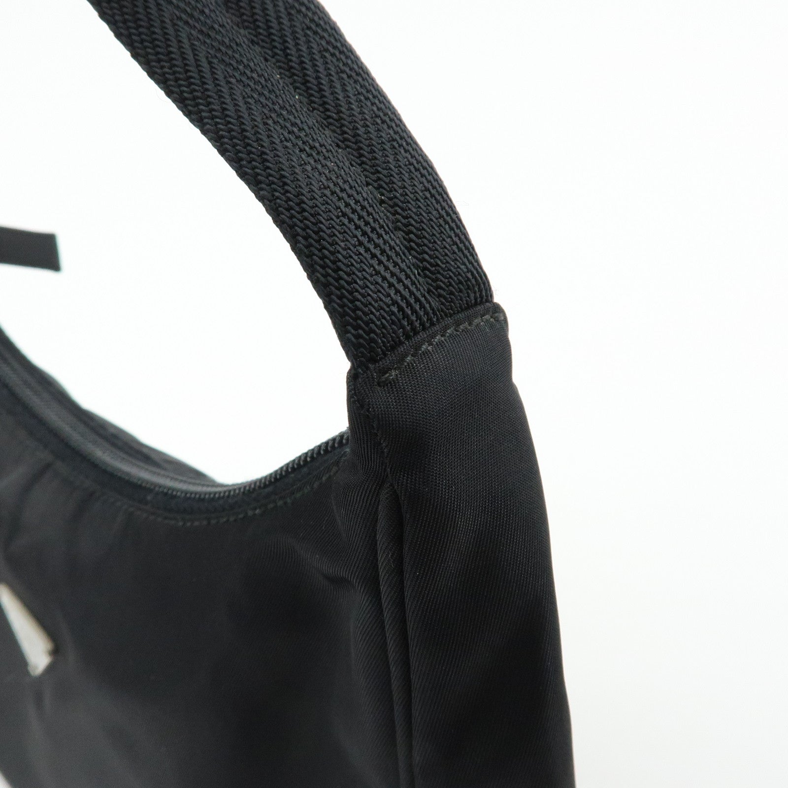 PRADA Triangle Logo Nylon Mini Hand Bag Black