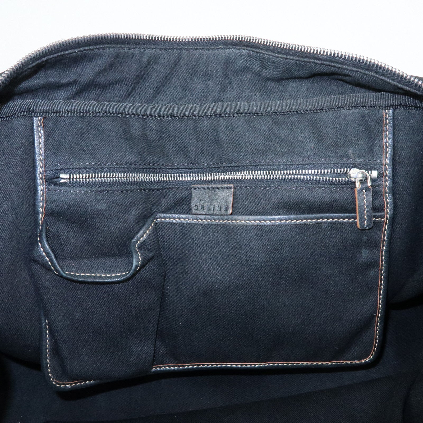 CELINE Macadam Canvas Leather Boston Bag Hand Bag Black