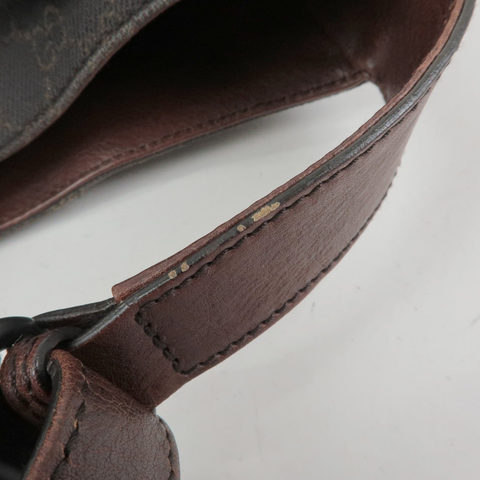 GUCCI Horsebit GG Monogram Leather Shoulder Bag Dark Brown 17325