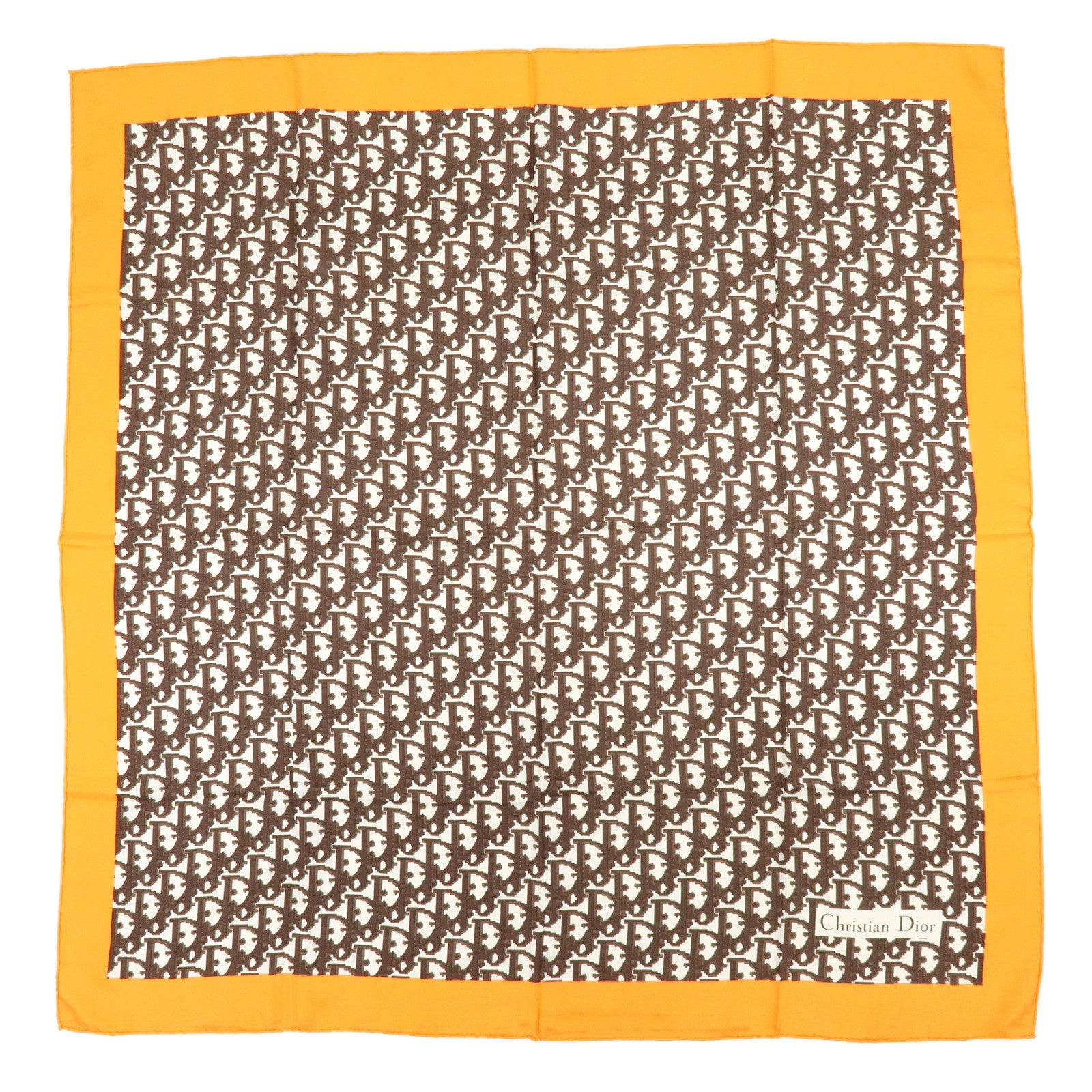 Christian Dior Trotter Silk 100% Scarf 77x77 Brown White Orange