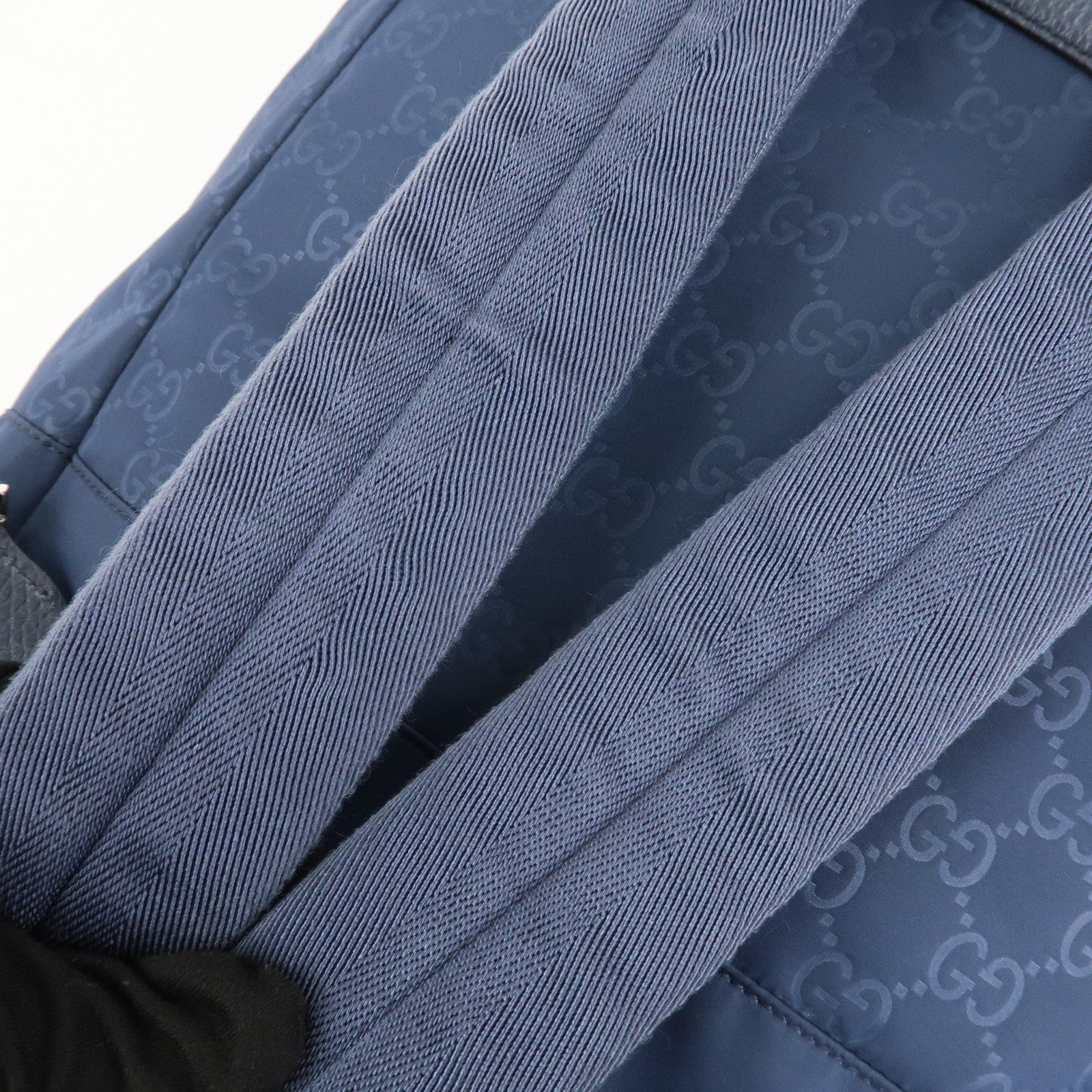 GUCCI GG Nylon Leather Backpack Rucksack Navy 387071