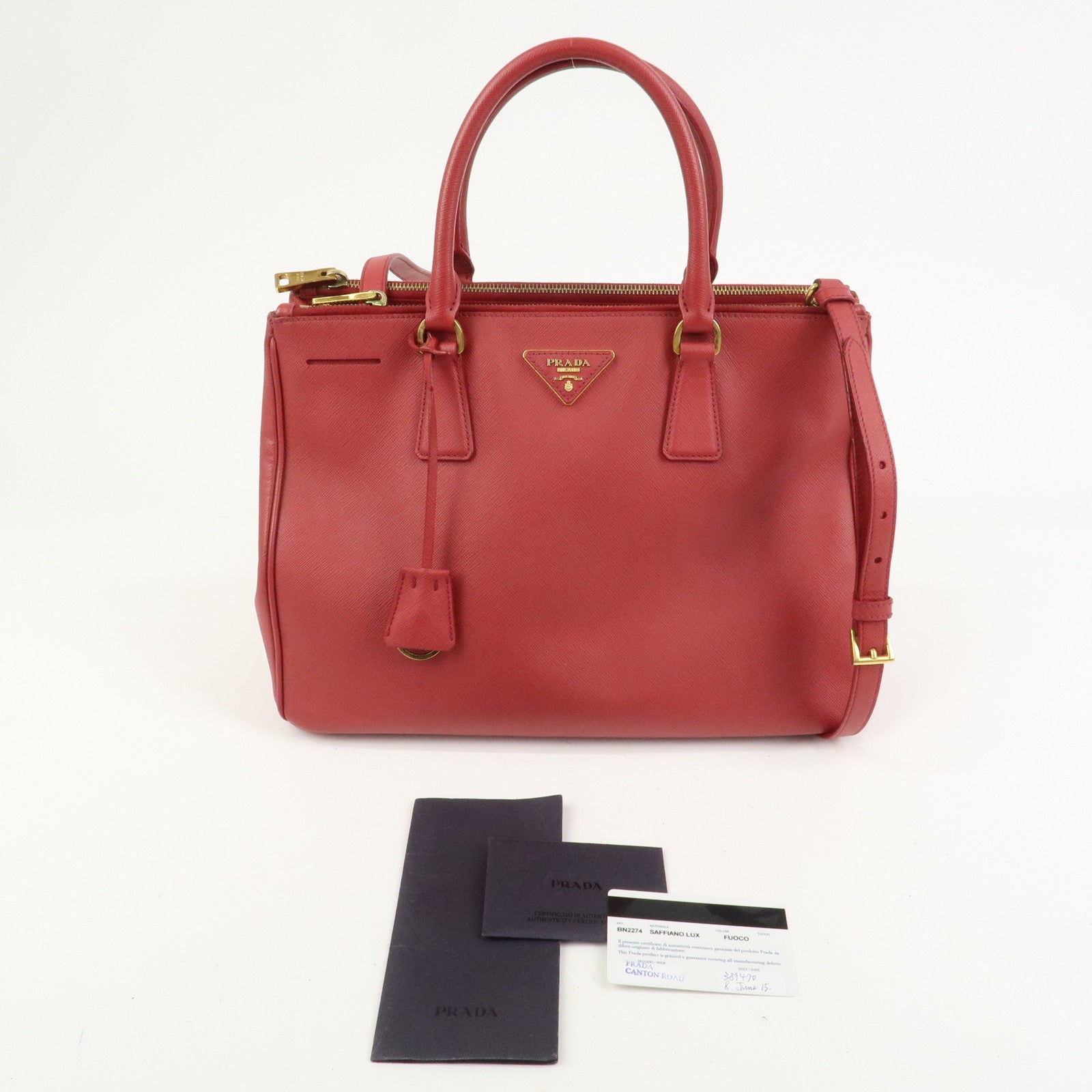 PRADA Triangle Logo Galleria Saffiano Leather 2Way Bag Red BN2274