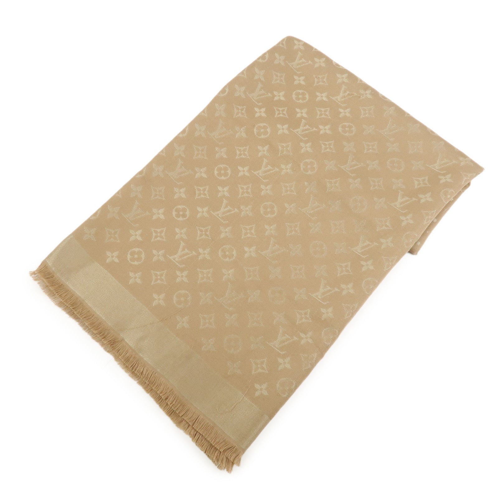 Louis Vuitton Shawl Monogram Shine Silk Rayon Scarf Beige M70459