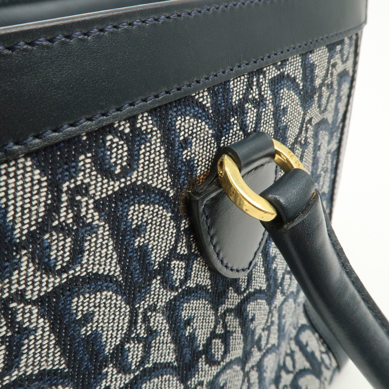 Christian Dior Trotter Canvas Leather Tote Bag Hand Bag Navy Used