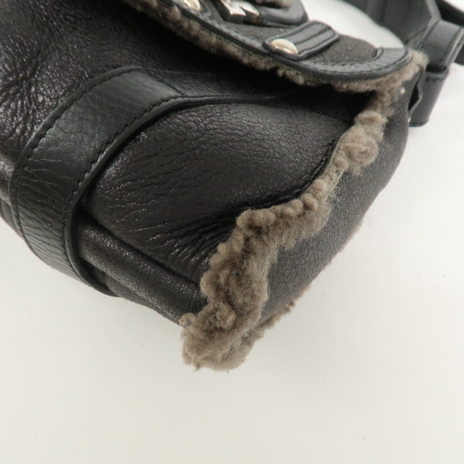 Ferragamo Gancini Mouton Leather Shoulder Bag Hand Bag Black