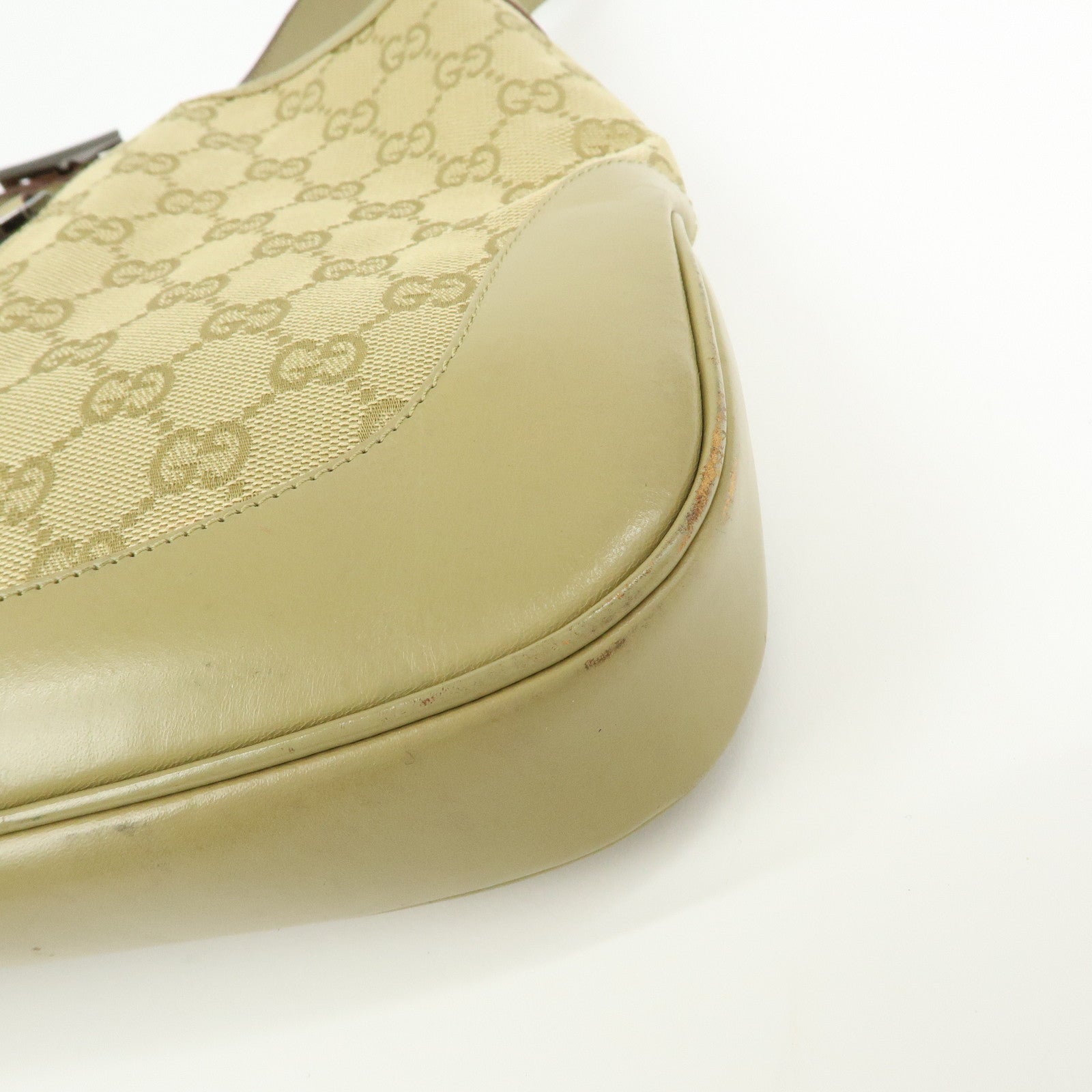 GUCCI Jackie Sherry GG Canvas Leather Shoulder Bag Khaki 00963