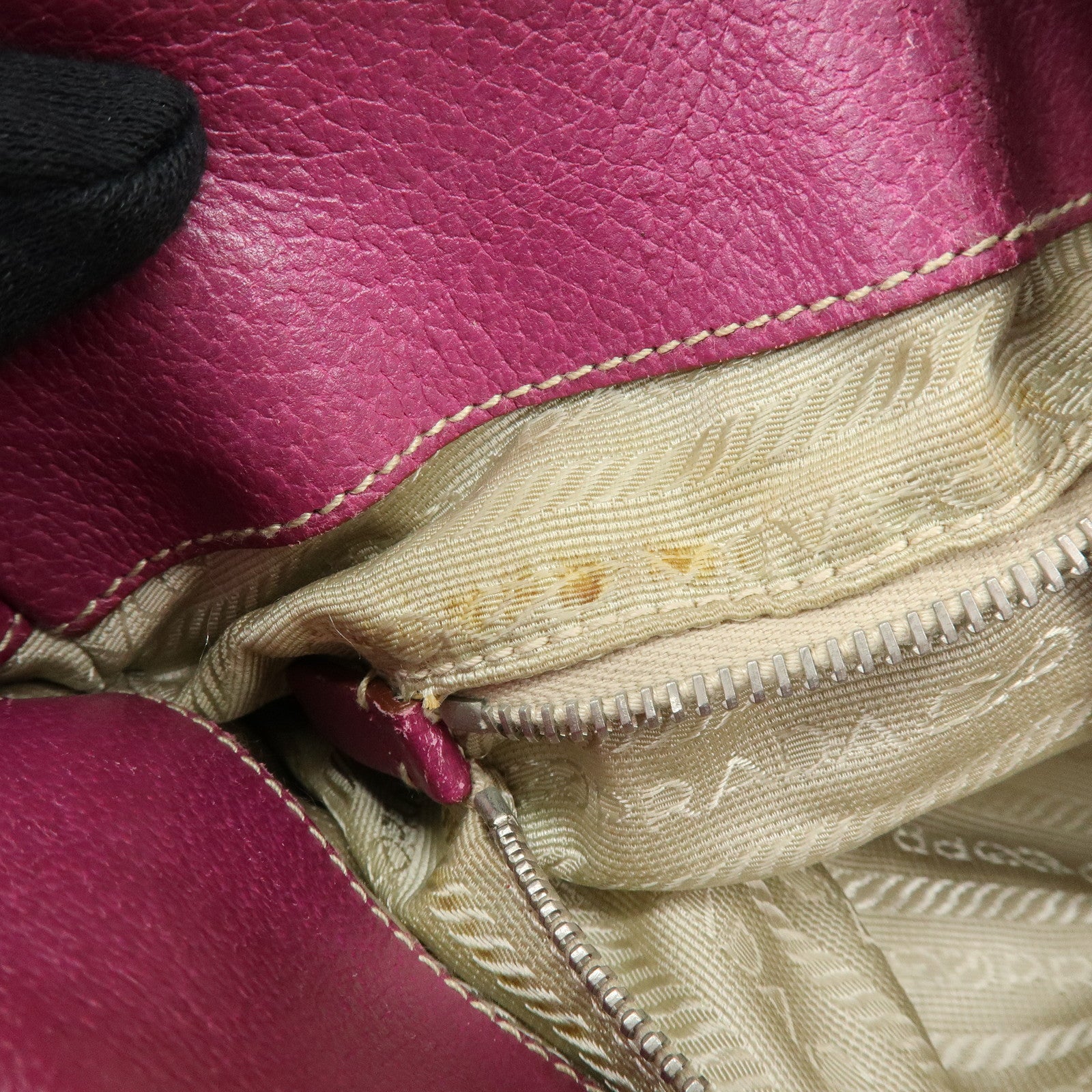 PRADA Triangle Logo Canvas Leather Hand Bag Beige Purple BR0811