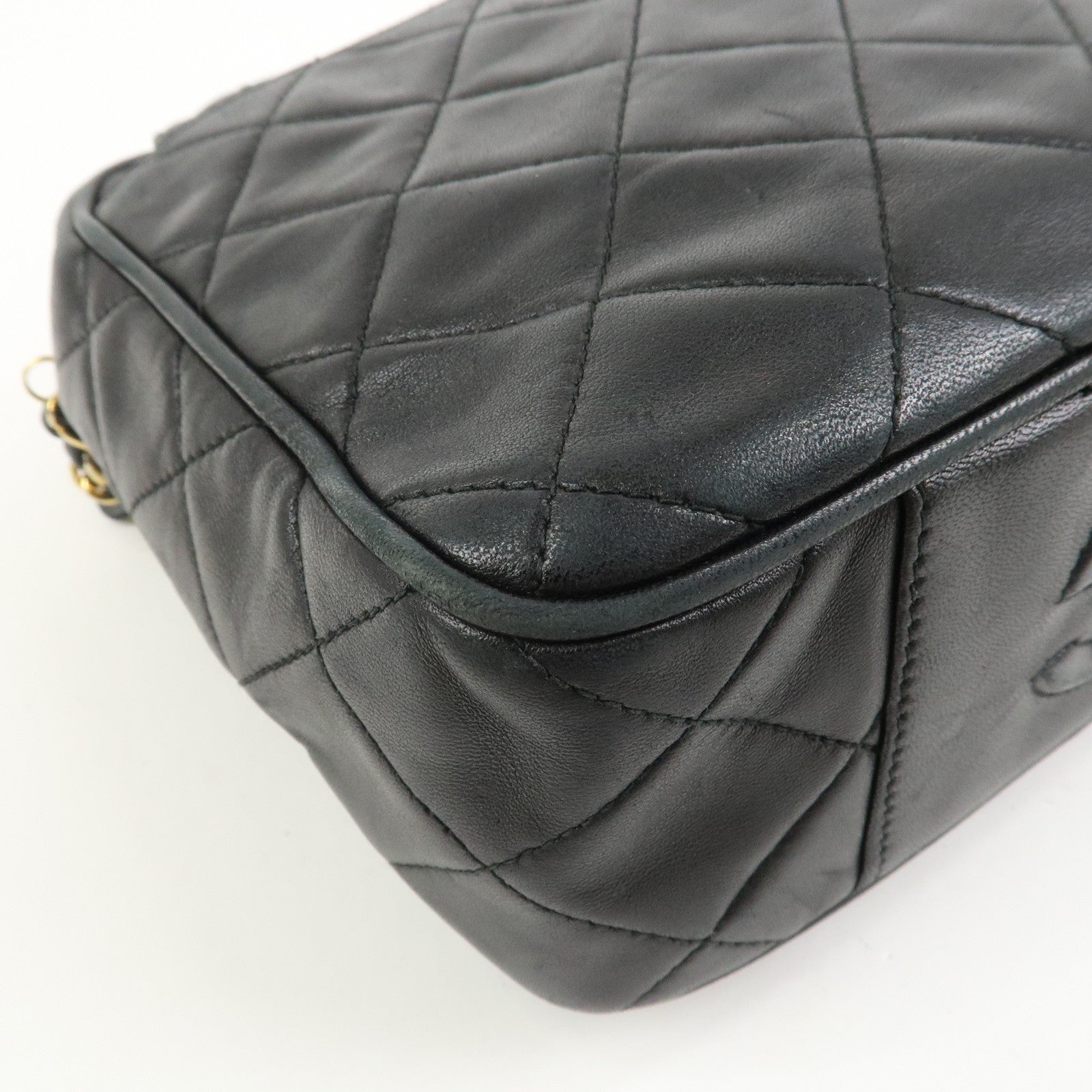 CHANEL Matelasse COCO Mark Lamb Skin Hand Bag Black