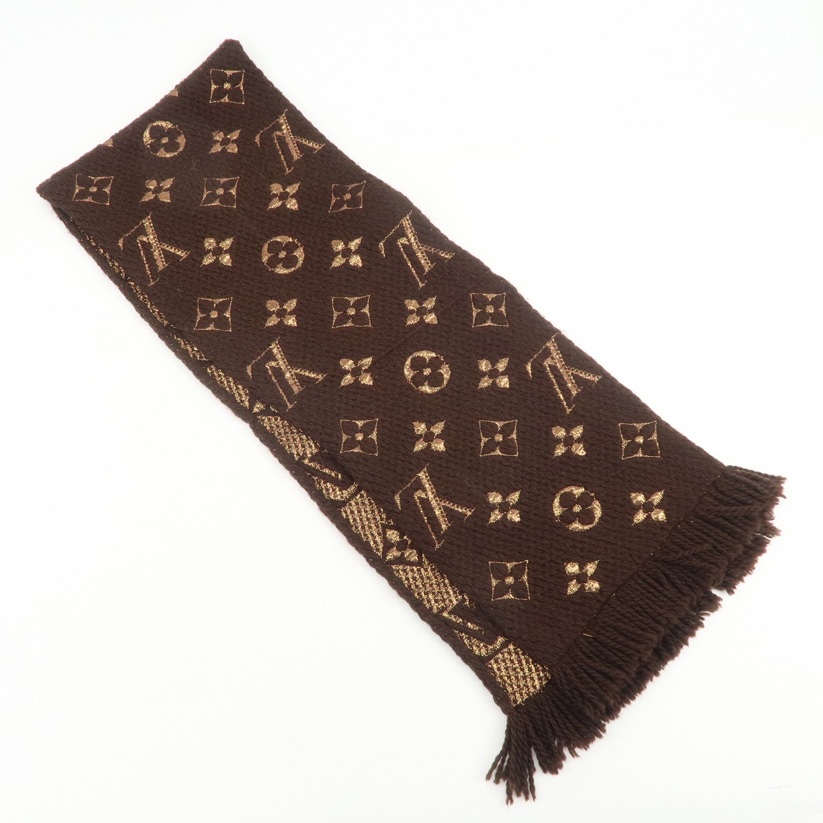 Louis Vuitton Echarpe Logomania Shine Wool Silk Scarf Brown M71383