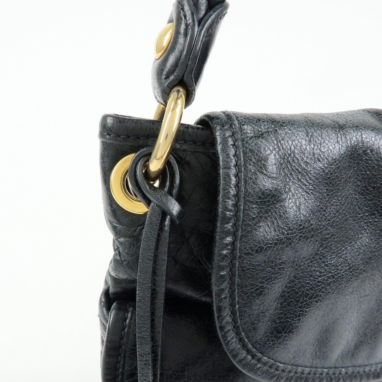 MIU MIU Matelasse Leather Hand Bag Shoulder Bag Black