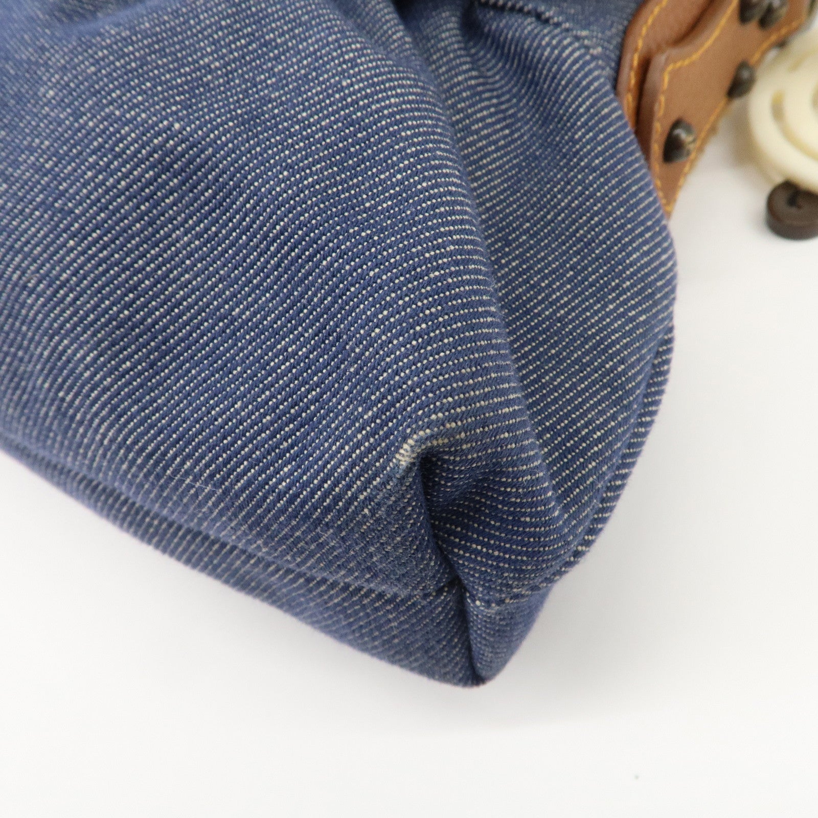 FENDI Denim Leather Shoulder Bag Hand Bag Indigo Brown 8BR445 Used