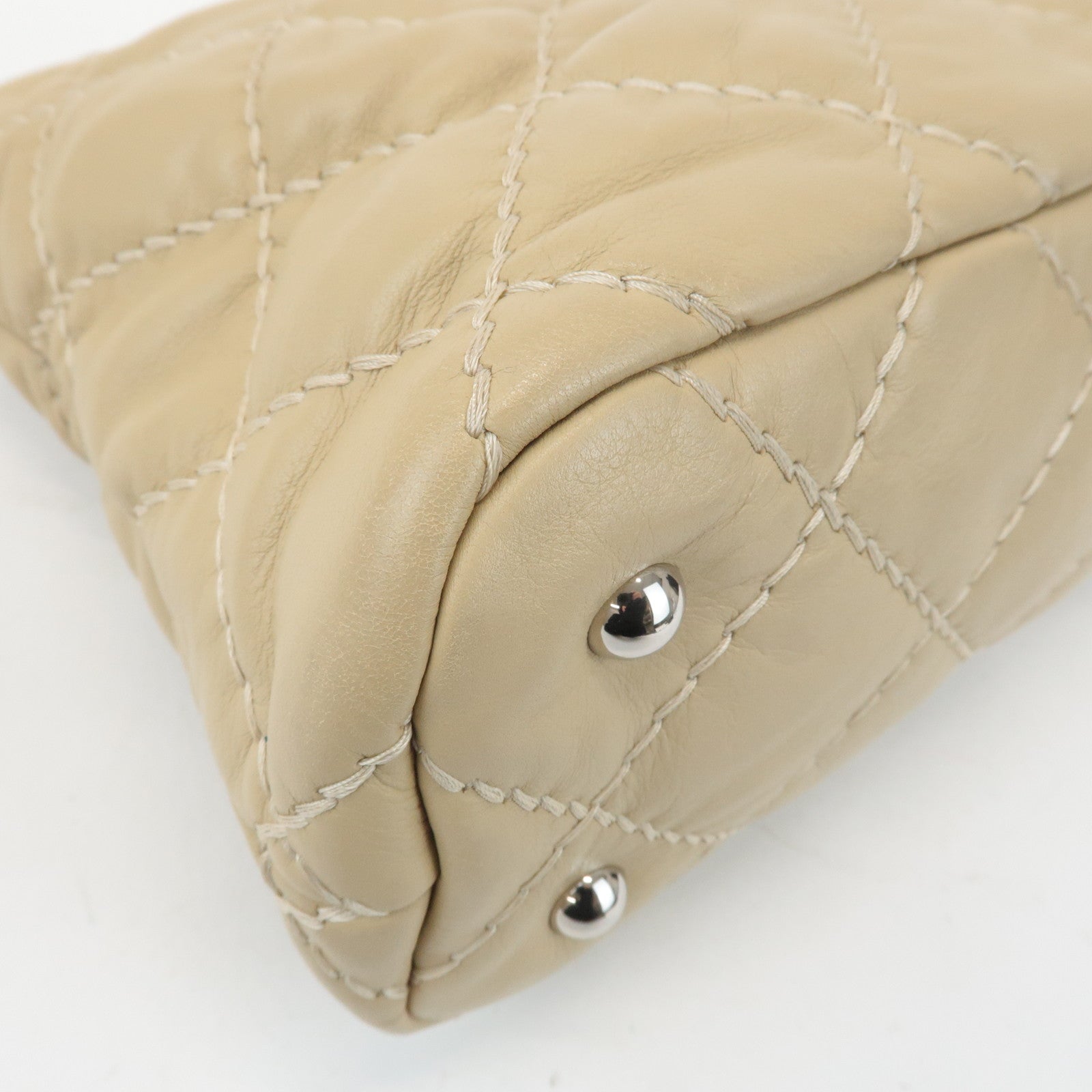 CHANEL Wild Stitch Lamb Skin Chain Shoulder Bag Hand Bag Beige Used