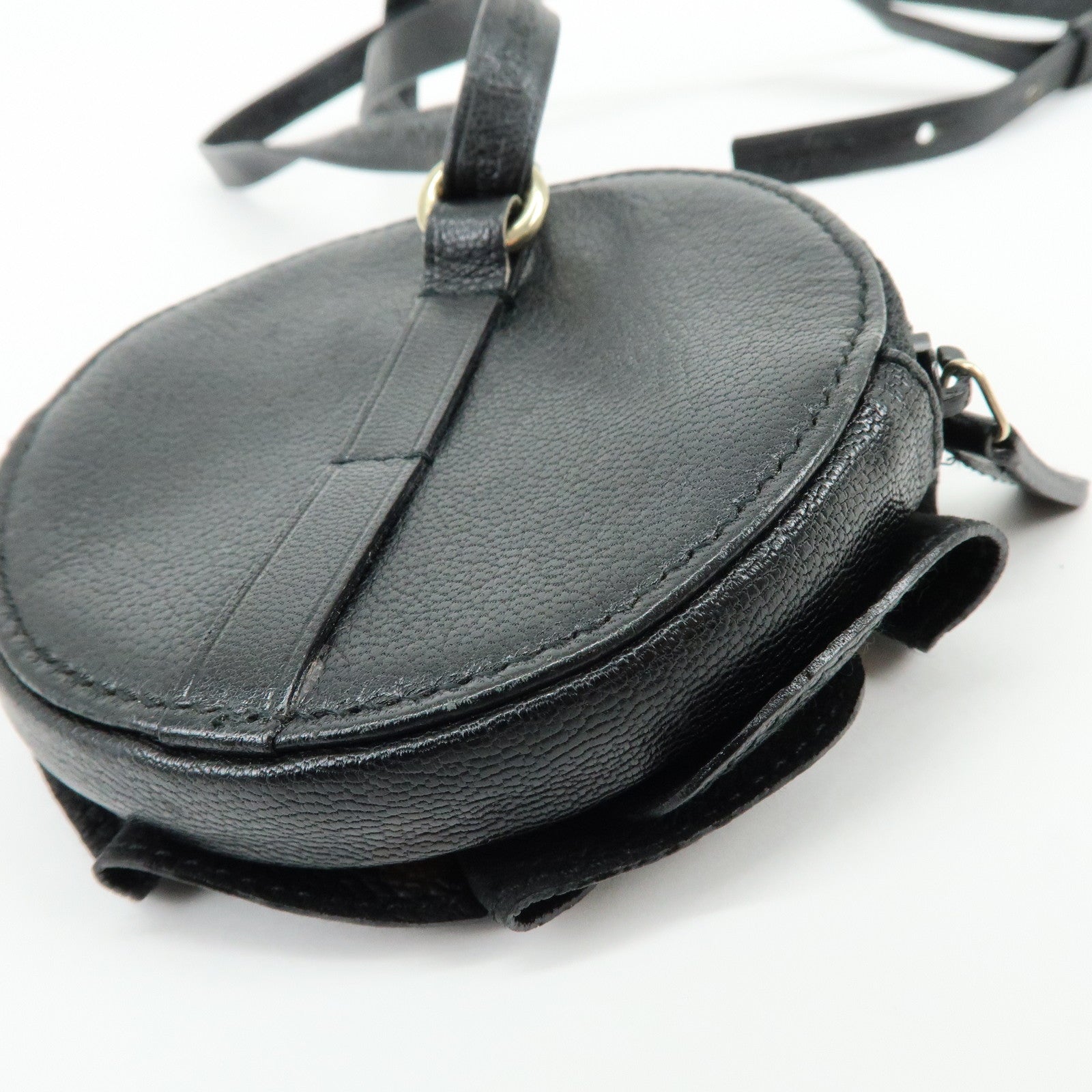 SAINT RAURENT PARIS Nadja Leather Shoulder Pouch Flower Motif Black