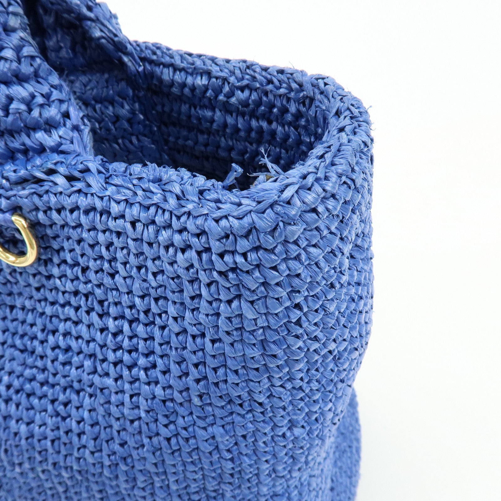 PRADA Triangle Logo Raffia 2Way Hand Bag Shoulder Bag Blue 1BG175