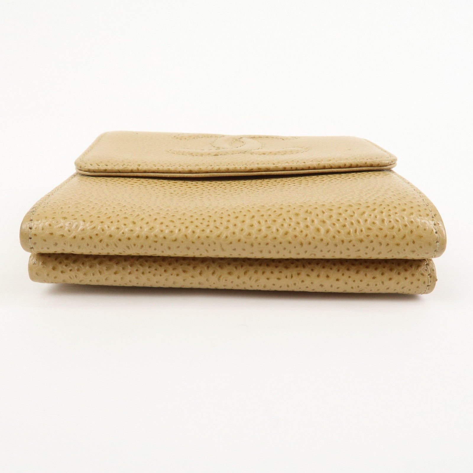 CHANEL COCO Mark Caviarskin Compact Bi-fold Wallet Beige