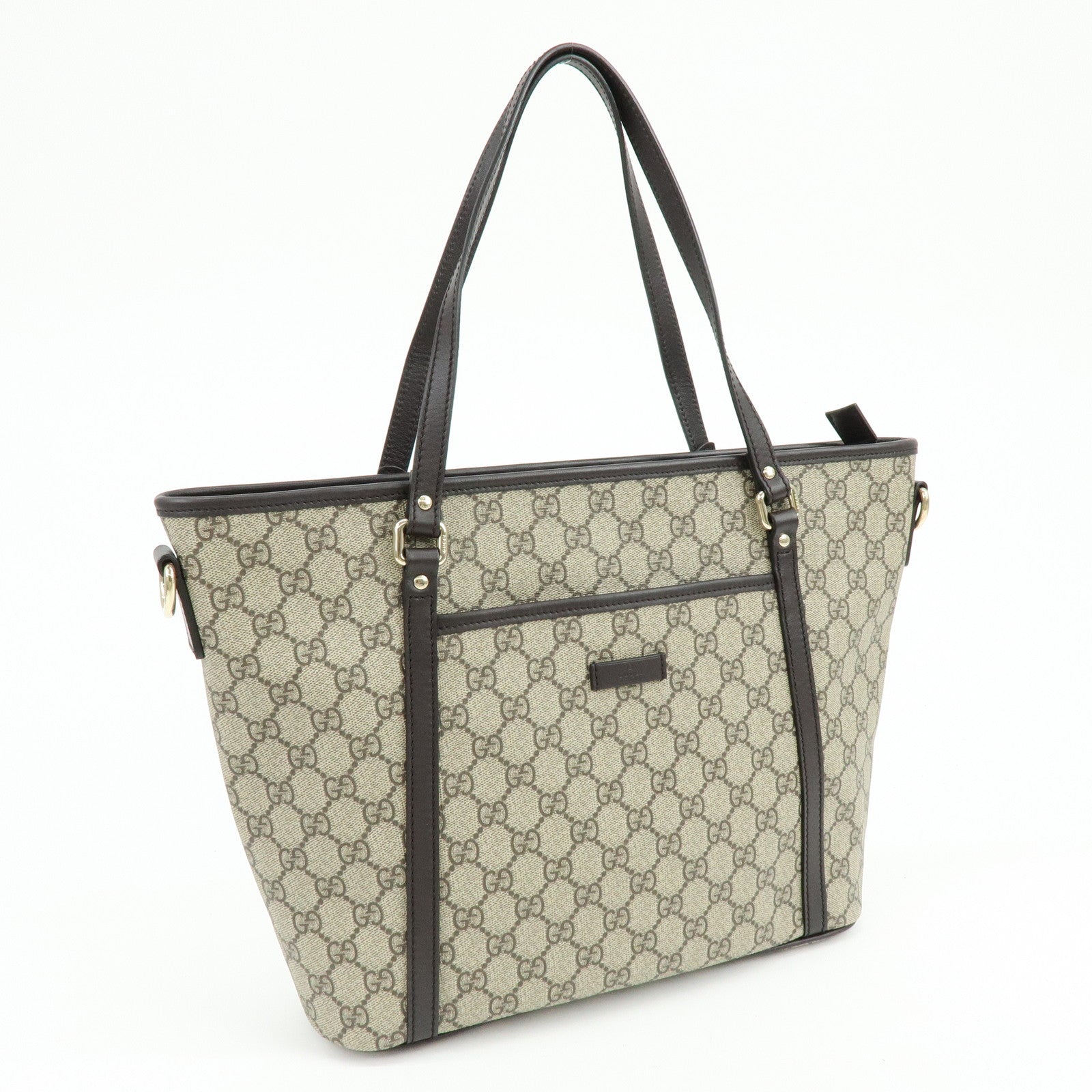 GUCCI GG Canvas Leather 2Way Tote Bag Hand Bag Brown 388929