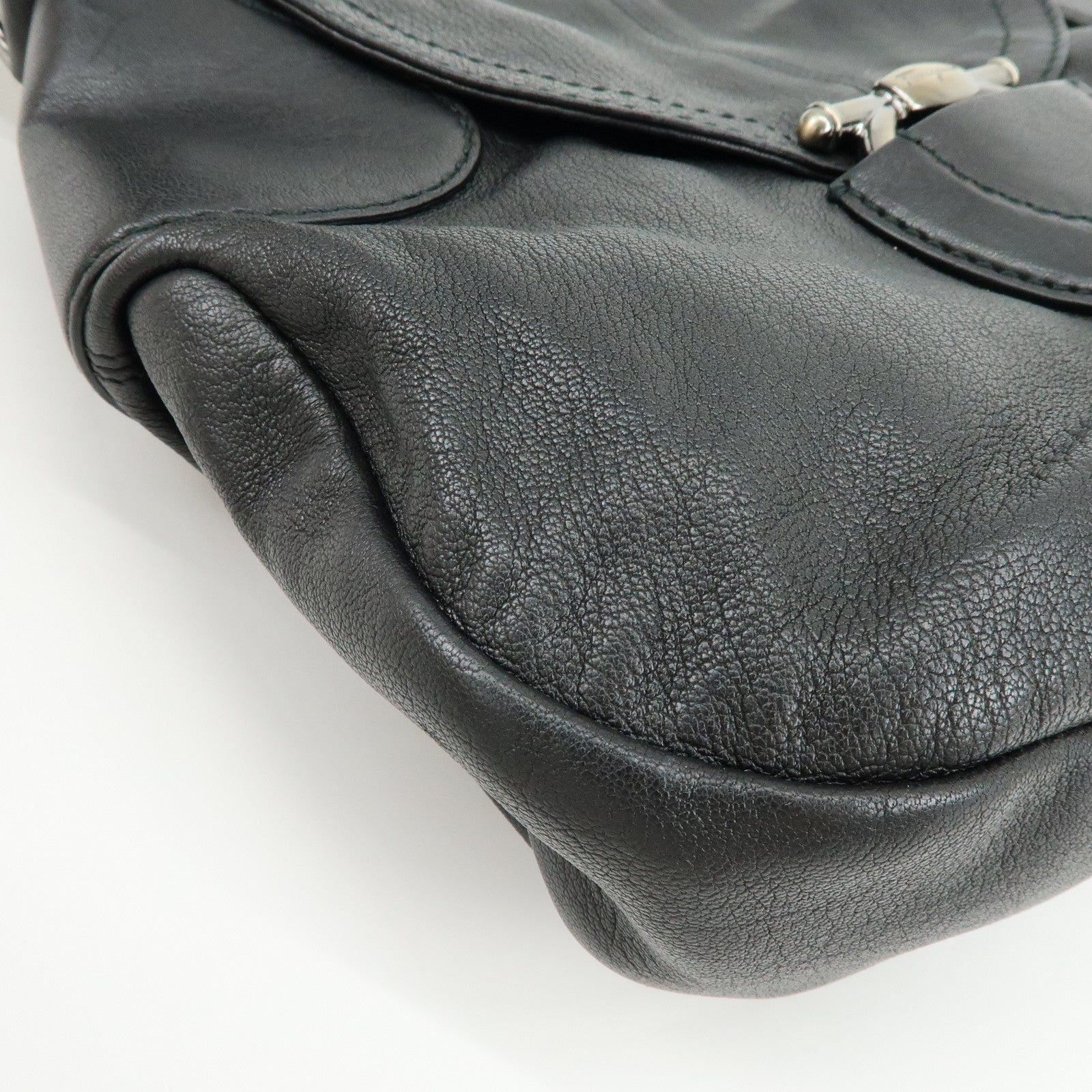 Ferragamo Gancini Leather Shoulder Bag Hand Bag Black