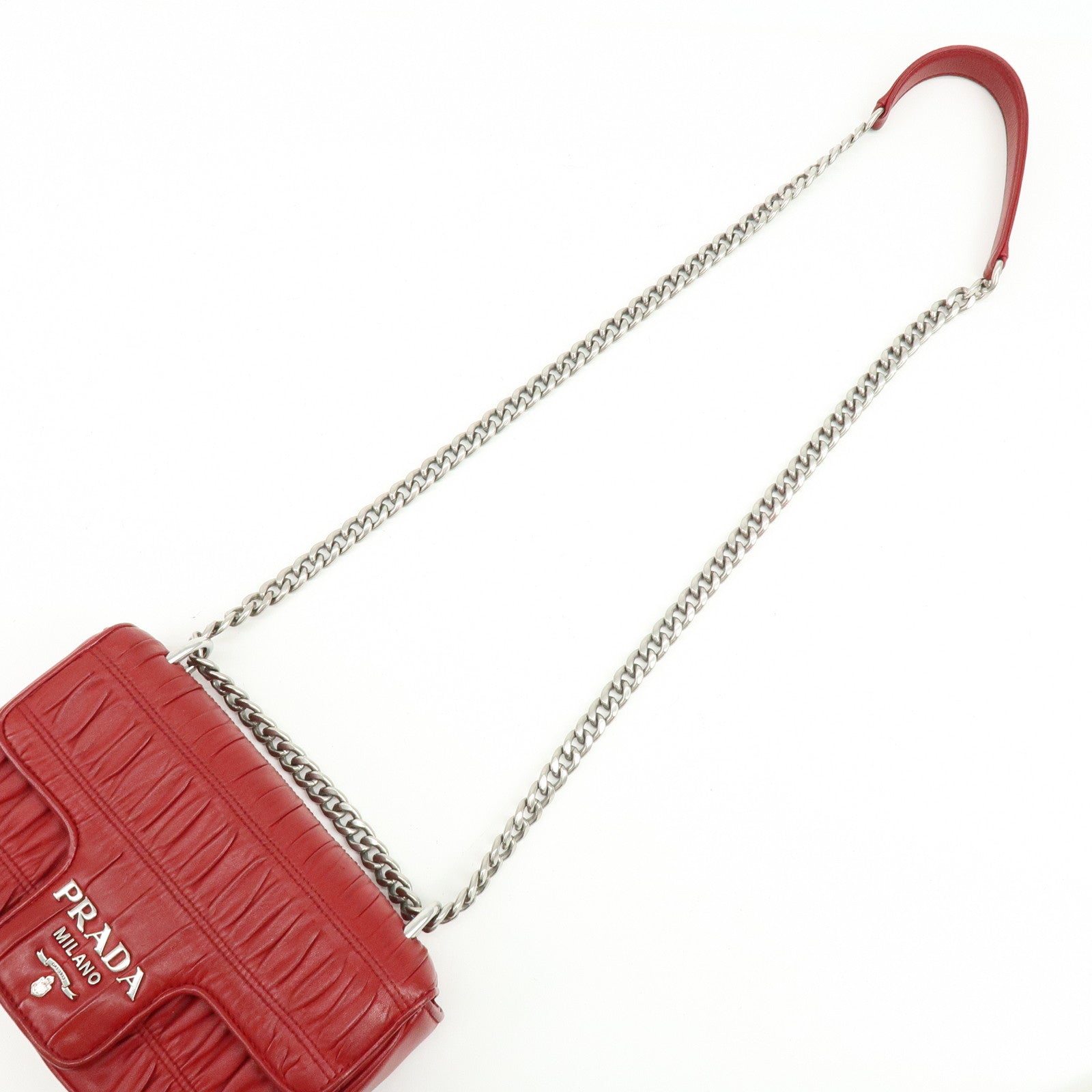PRADA Nappa Goatskin Leather Chain Shoulder Bag Red 1BD140