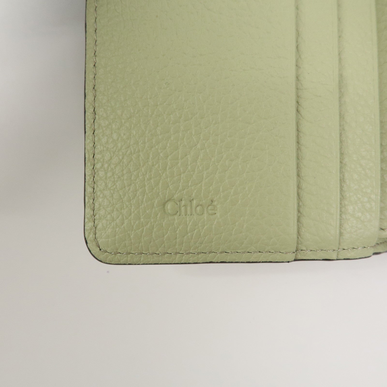 Chloe Leather Small Alphabet Tri-fold Compact Wallet Light Green