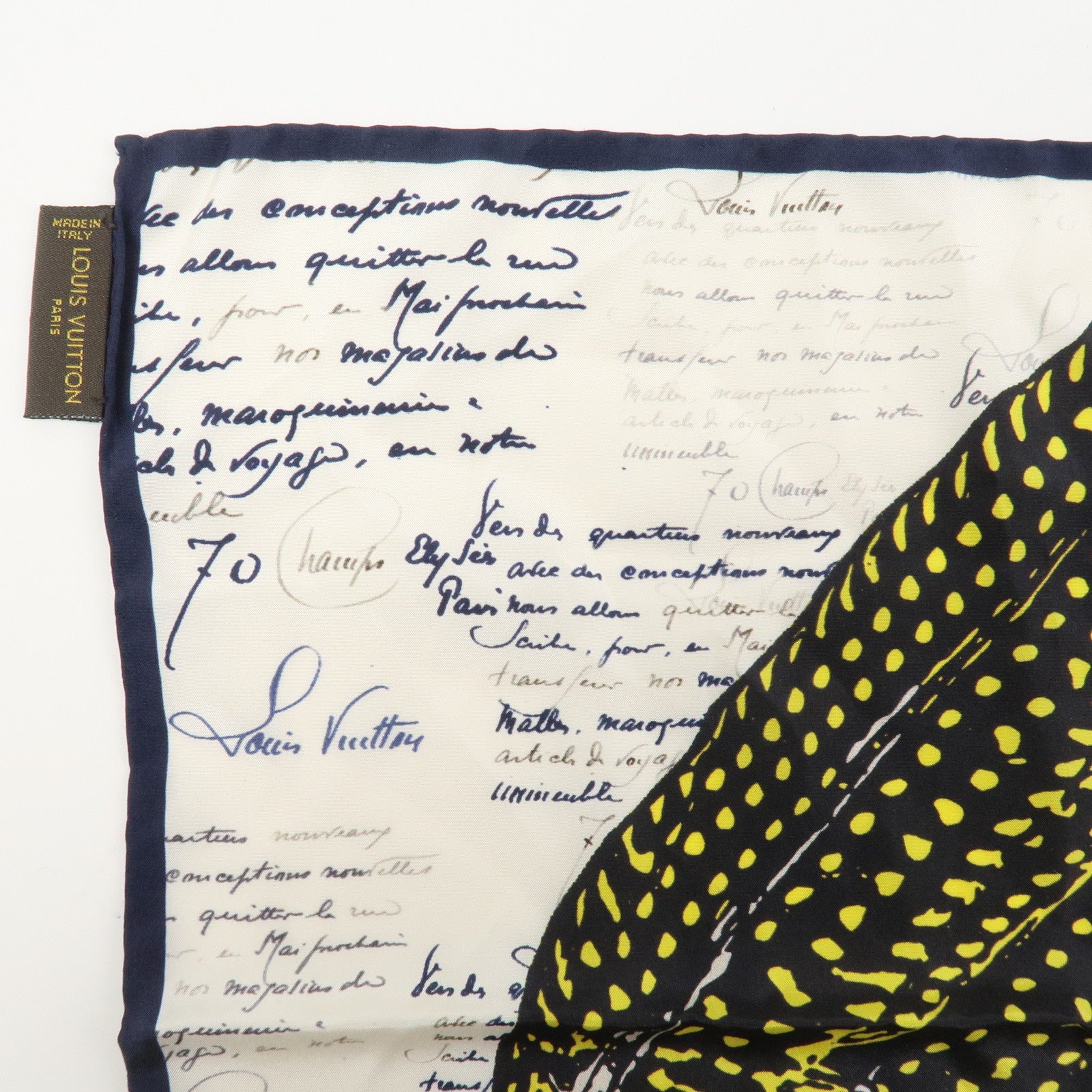 Louis Vuitton Silk 100% Mini Scarf Feather White Navy Yellow