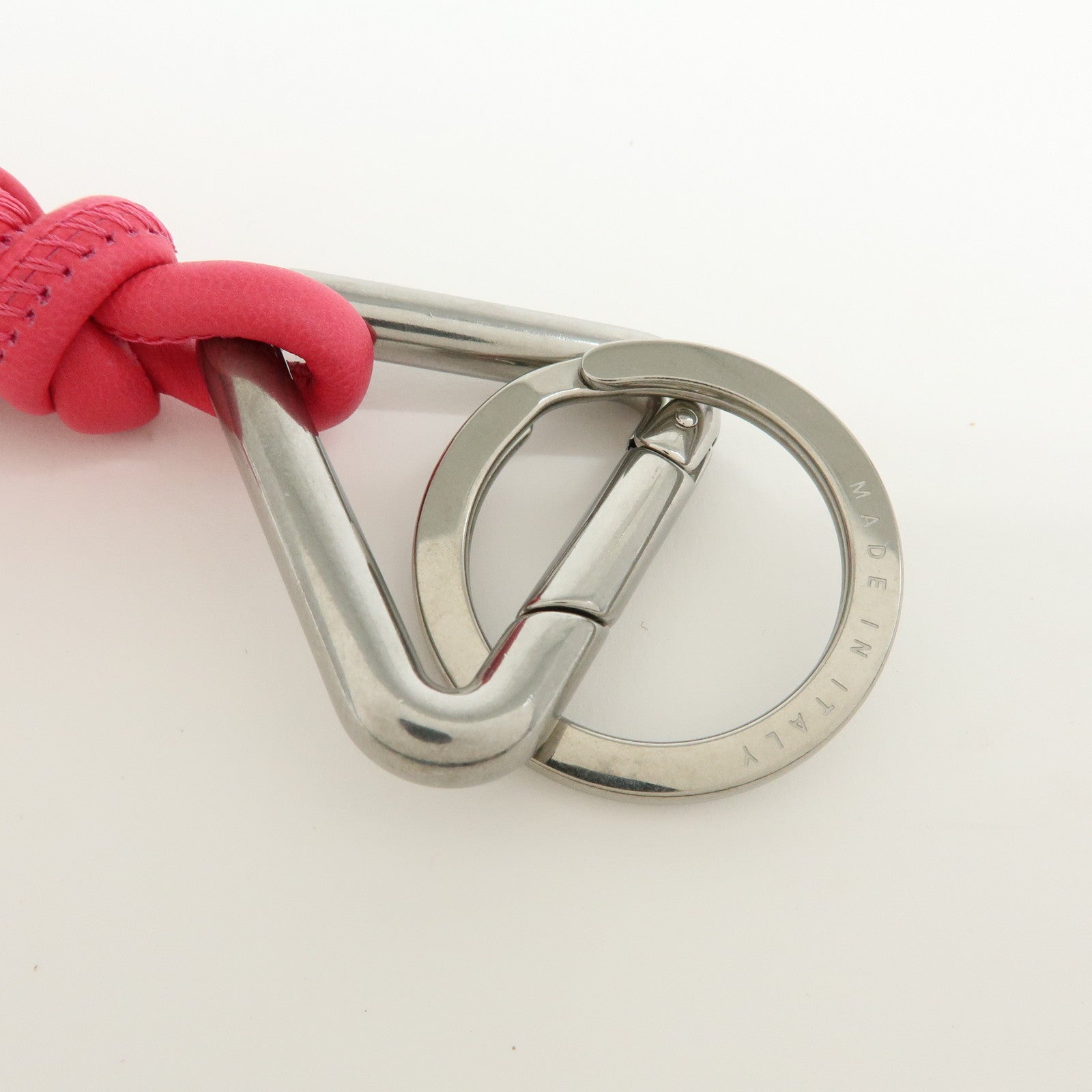 BOTTEGA VENETA Leather Bag Charm Triangle Key Ring Pink 651052