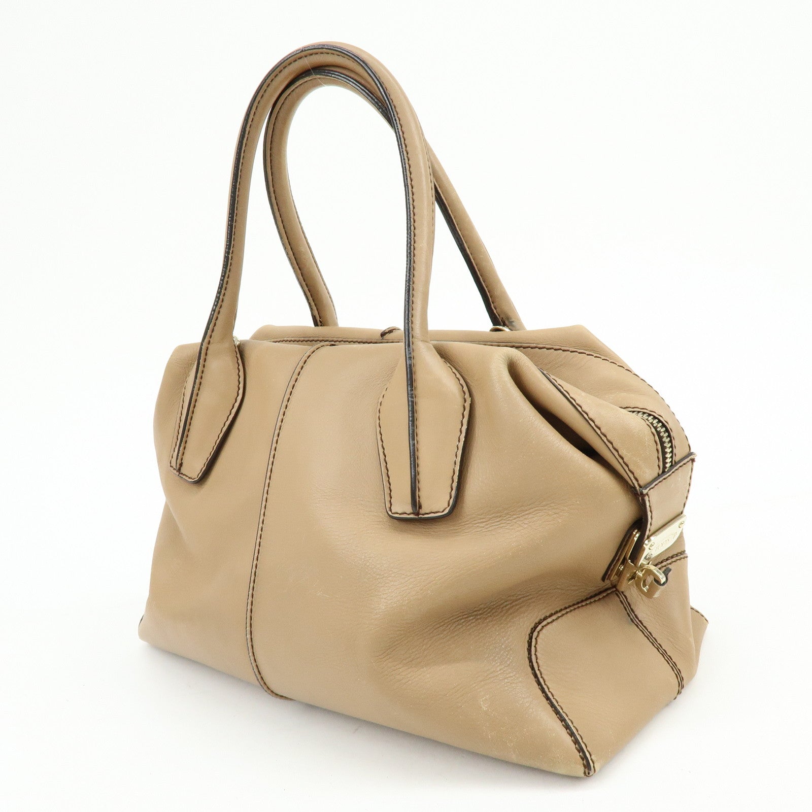 TOD'S D-Cube Leather 2Way Bag Hand Bag Shoulder Bag Beige