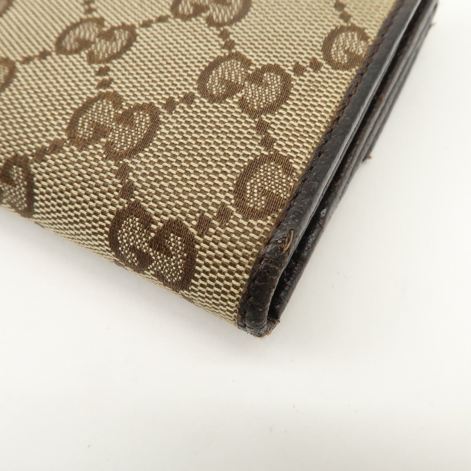 GUCCI GG Canvas Leather Bi-fold Long Wallet Dark Brown 112715 Used