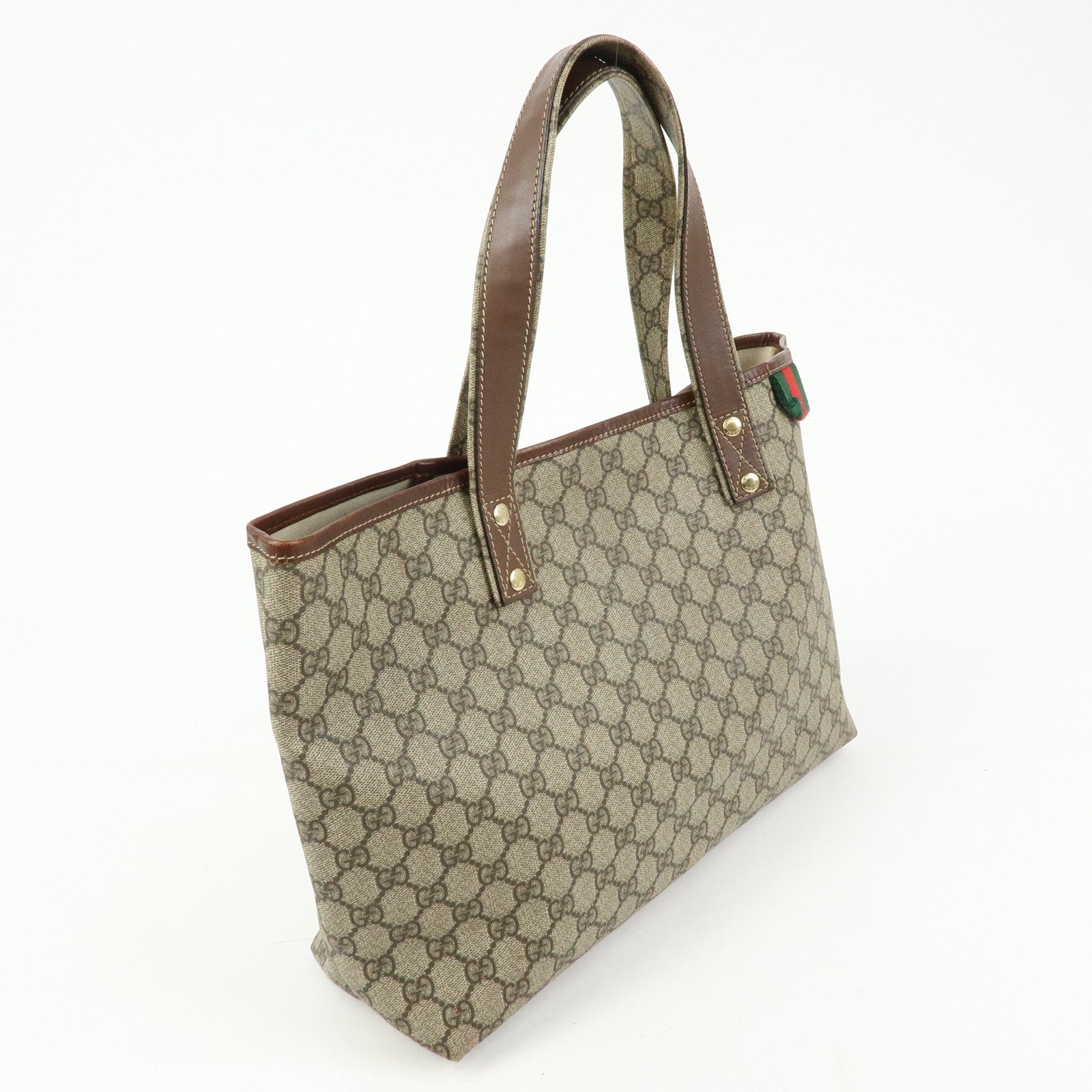 GUCCI GG Supreme Sherry Leather Tote Bag Beige Brown 211134