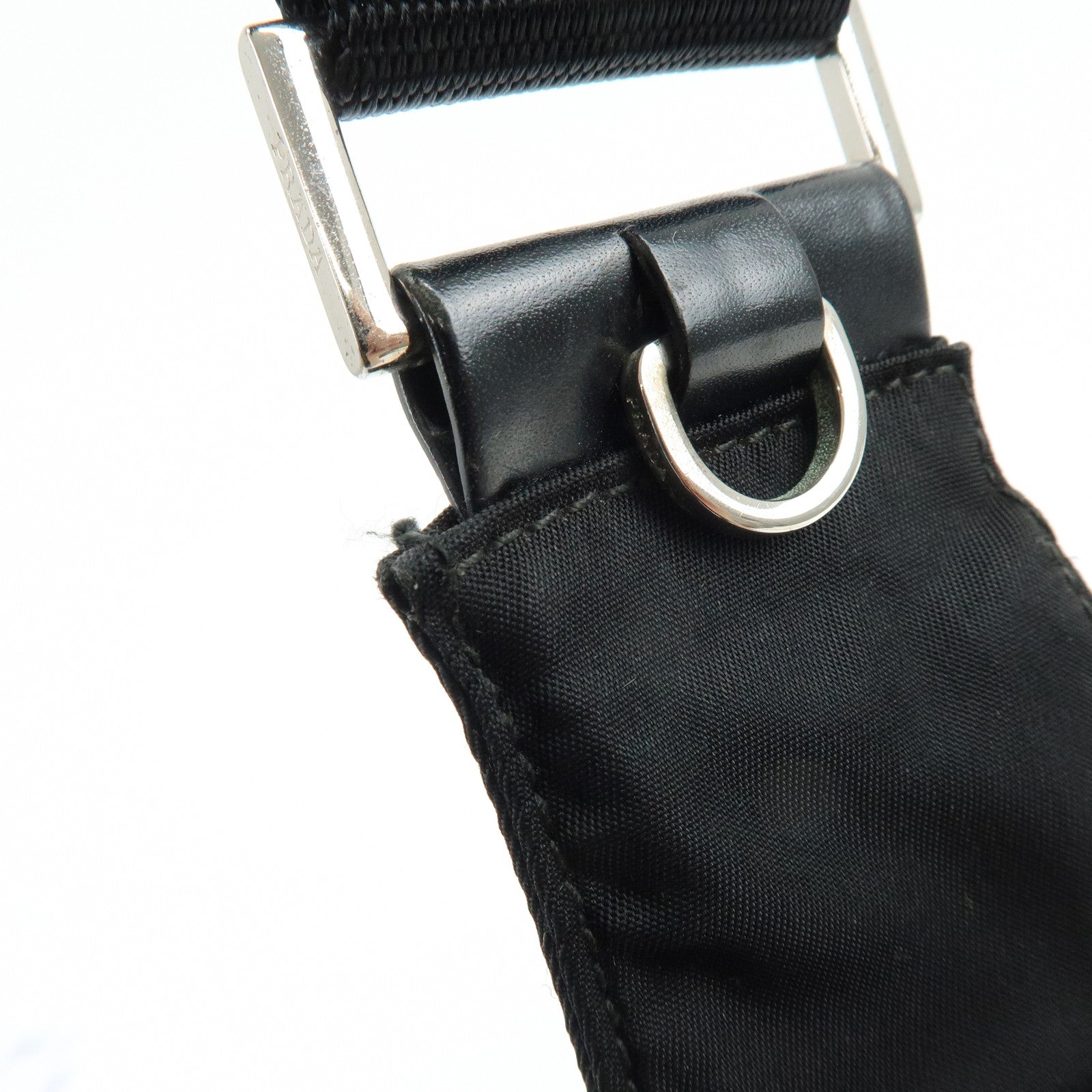 PRADA Triangle Logo Nylon Leather Shoulder Bag Crossbody Bag Black