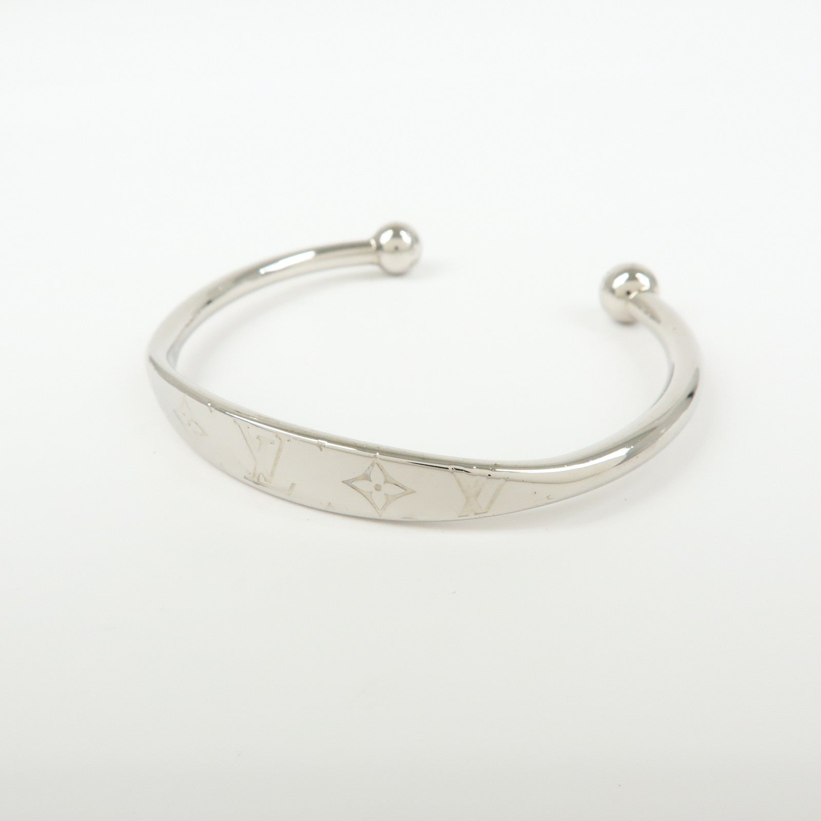 Louis Vuitton Monogram Metal Jonc Bracelet Bangle Silver M64839