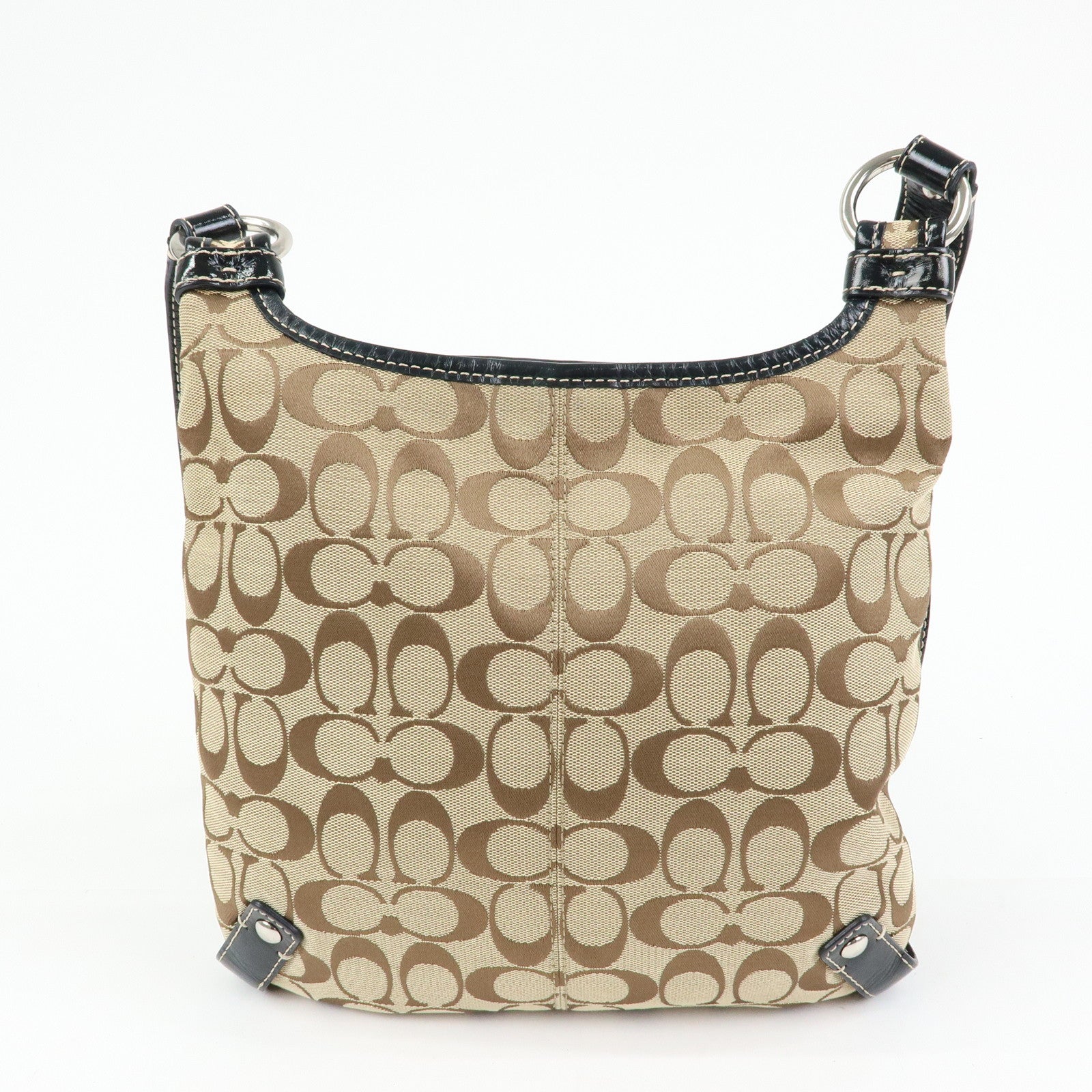 COACH Signature Set of 2 Canvas Leather Shoulder Bag Beige Black