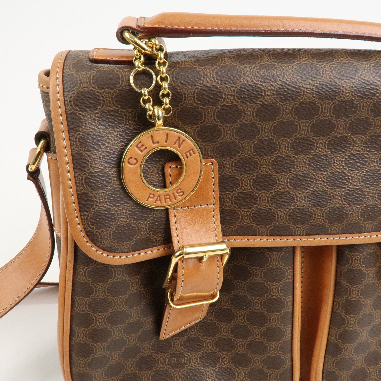 CELINE Macadam PVC Canvas Leather 2WAY Bag Shoulder Bag Brown