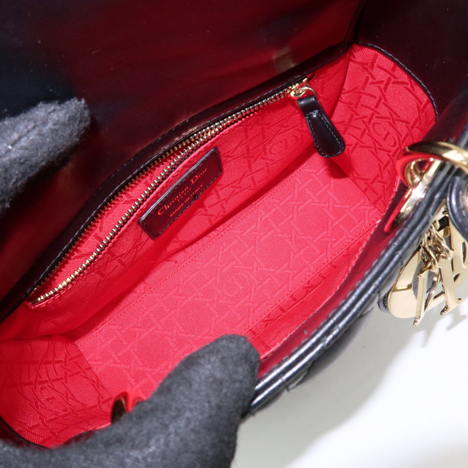 Christian Dior Lady Dior Cannage Lamb Skin 2Way Bag Hand Bag Black