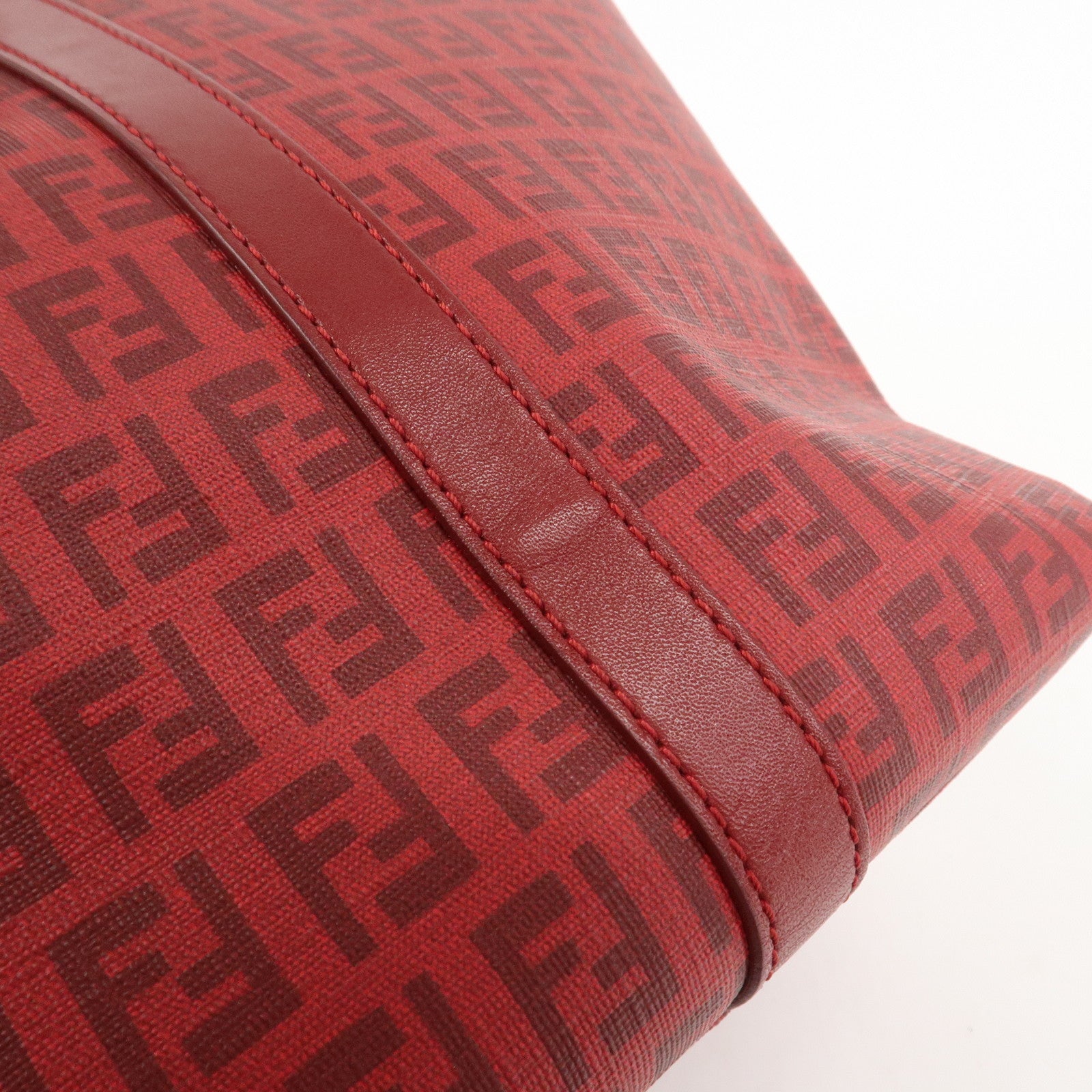 FENDI Zucchino PVC Leather Tote Bag Shoulder Bag Red Gold 8BH215