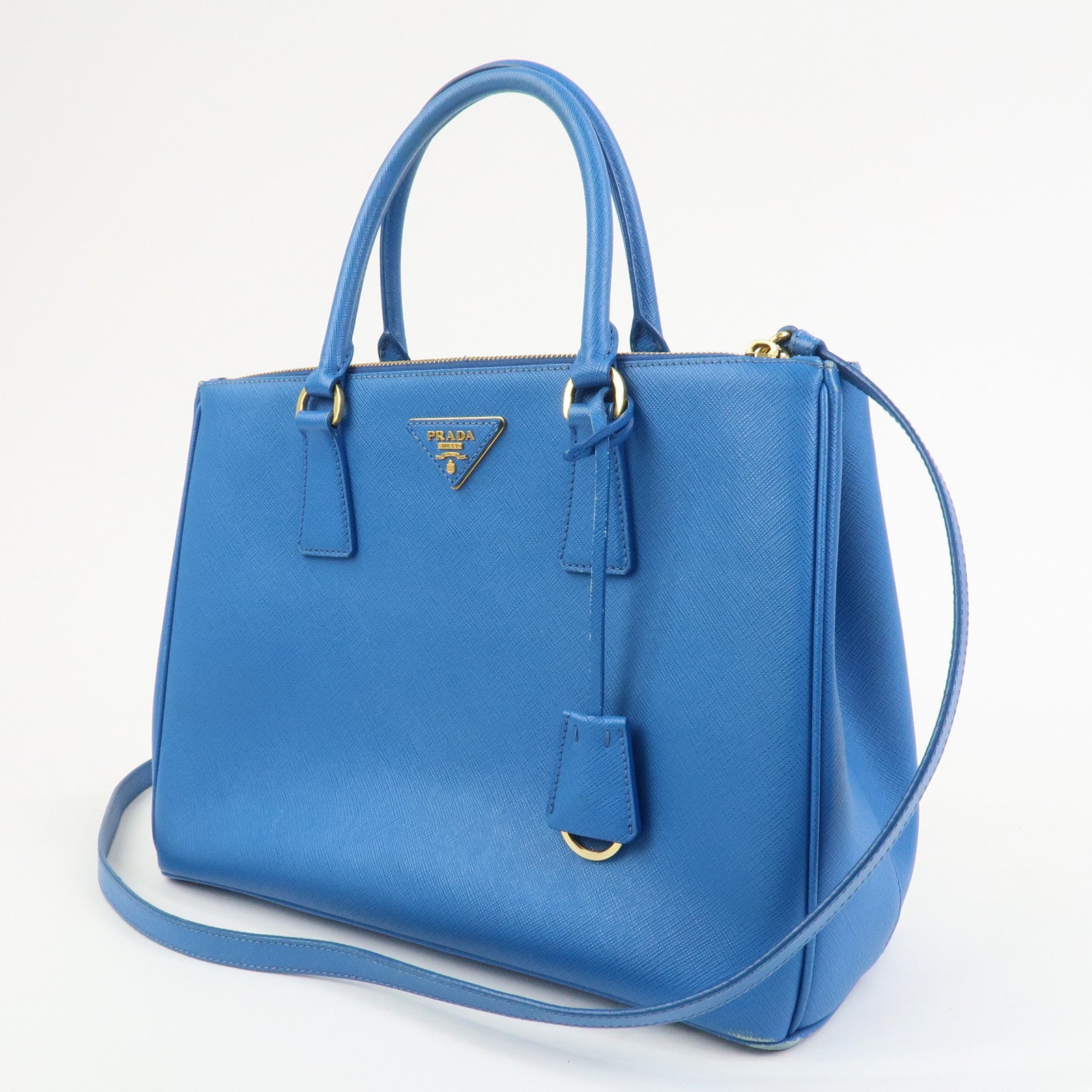 PRADA Triangle Logo Galleria Saffiano Leather 2Way Bag Blue 1BA274
